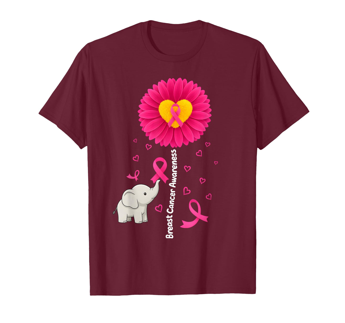 Breast Cancer Awareness Sunflower Pink Ribbon Elephant T-Shirt