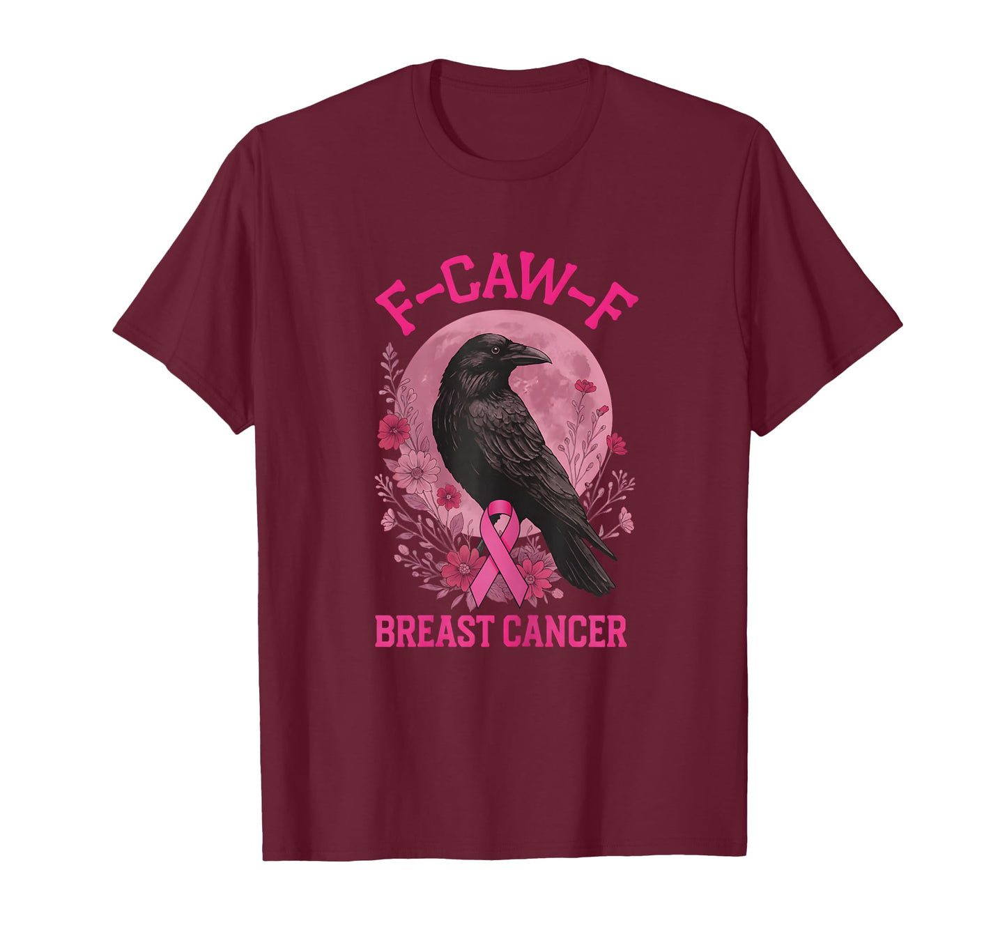 Pink Flower Moon Funny Crow Bird Breast Cancer Awareness T-Shirt
