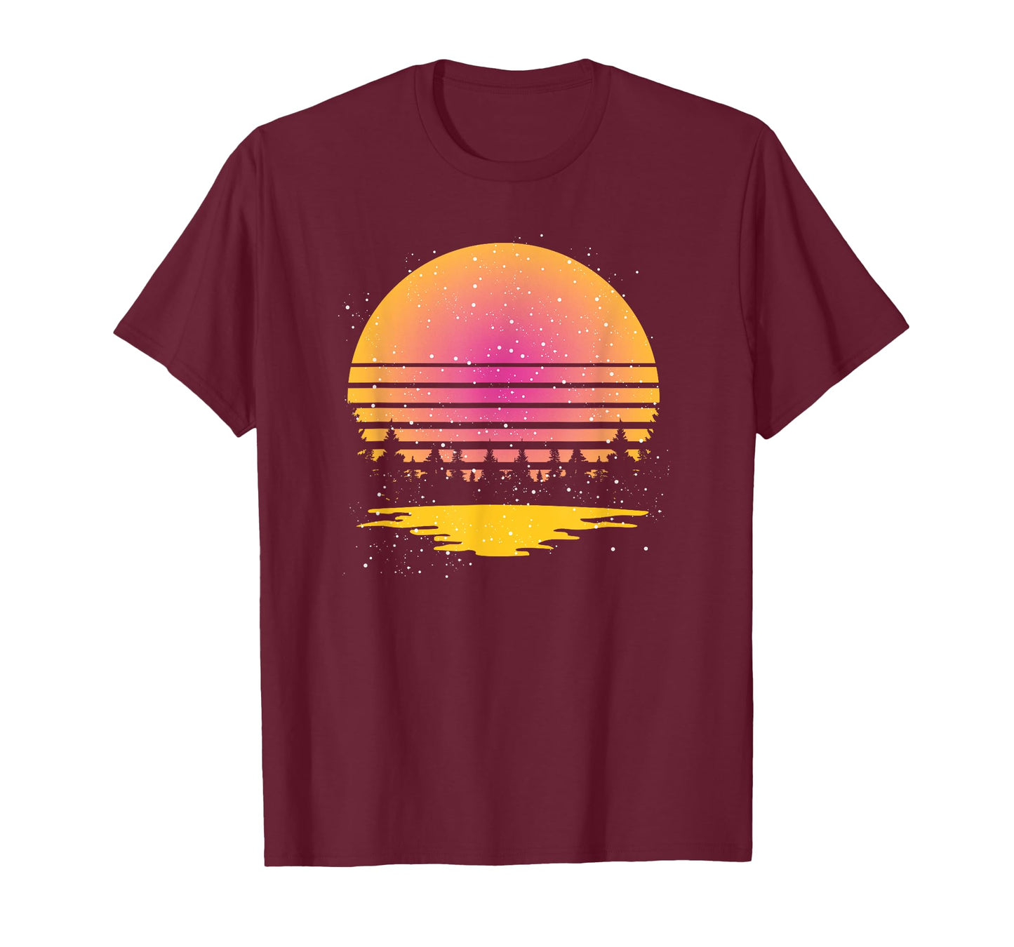 Retro Nature Wildlife Trees Reflection Full Moon Forest T-Shirt