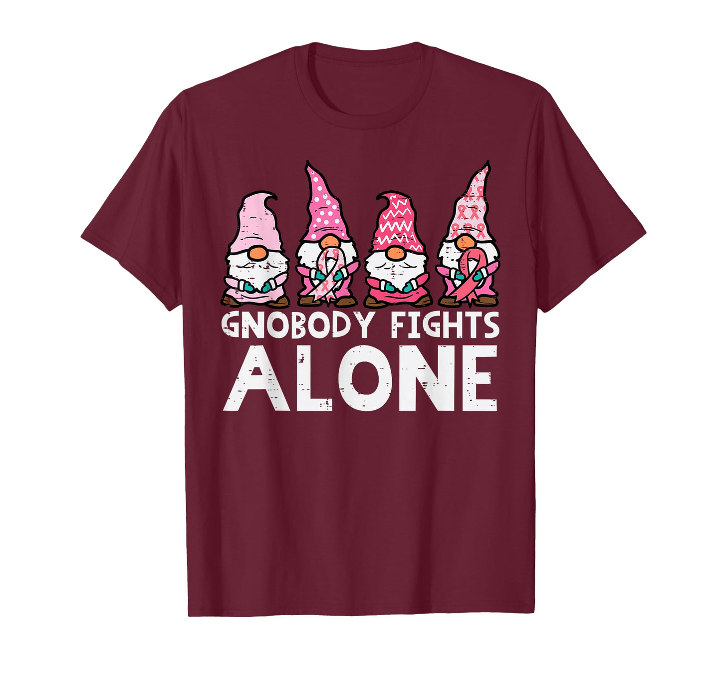 Gnobody Fights Alone Gnomes Funny Breast Cancer Awareness T-Shirt