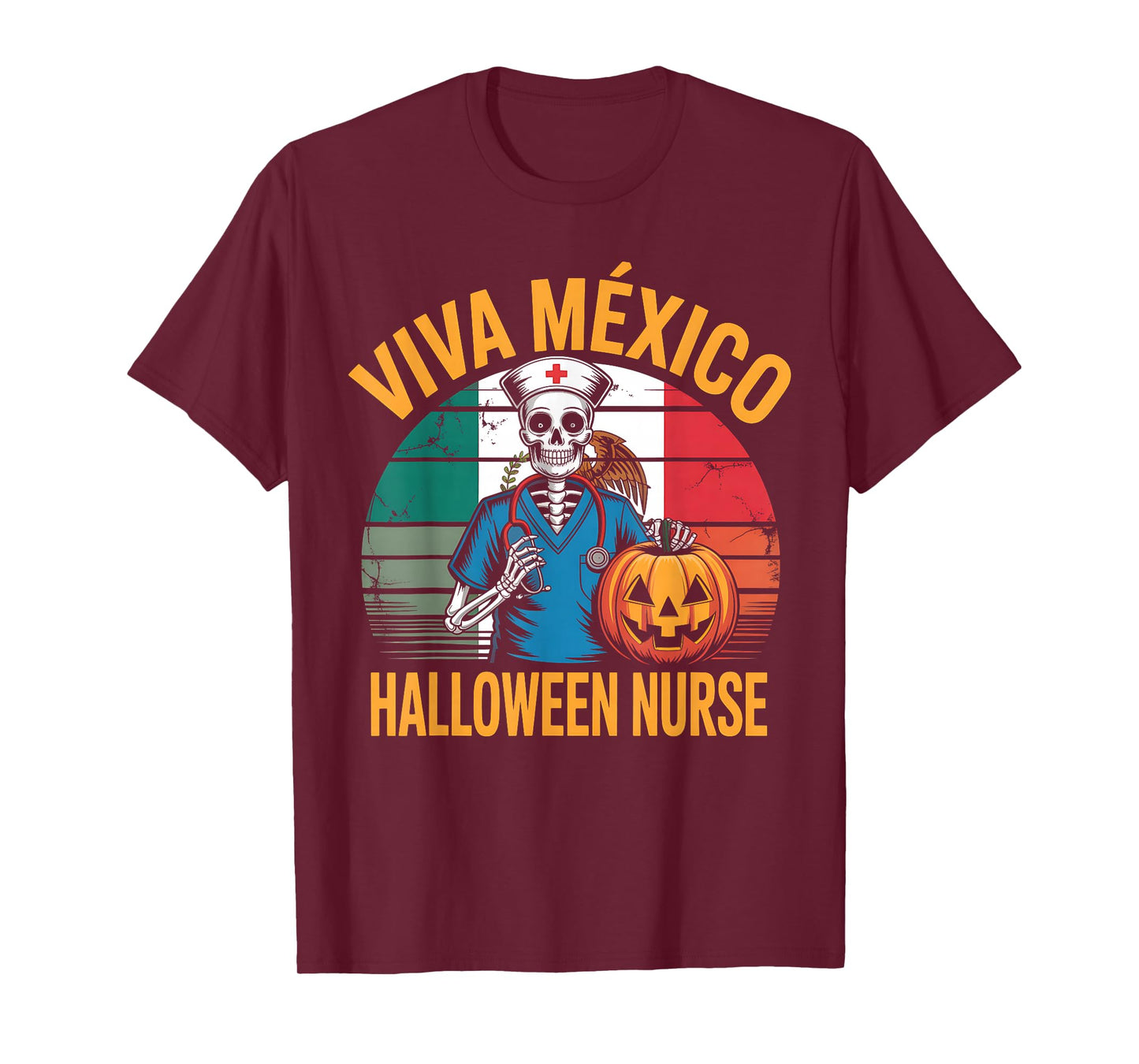 Viva Mexico Halloween Nurse Vintage Mexican Nurses Skeleton T-Shirt
