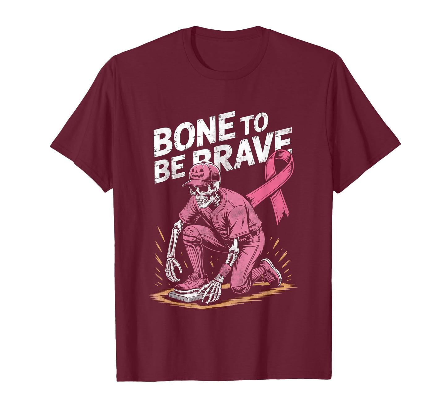 Baseball Skeleton Fighter Halloween Breast Cancer Awareness T-Shirt