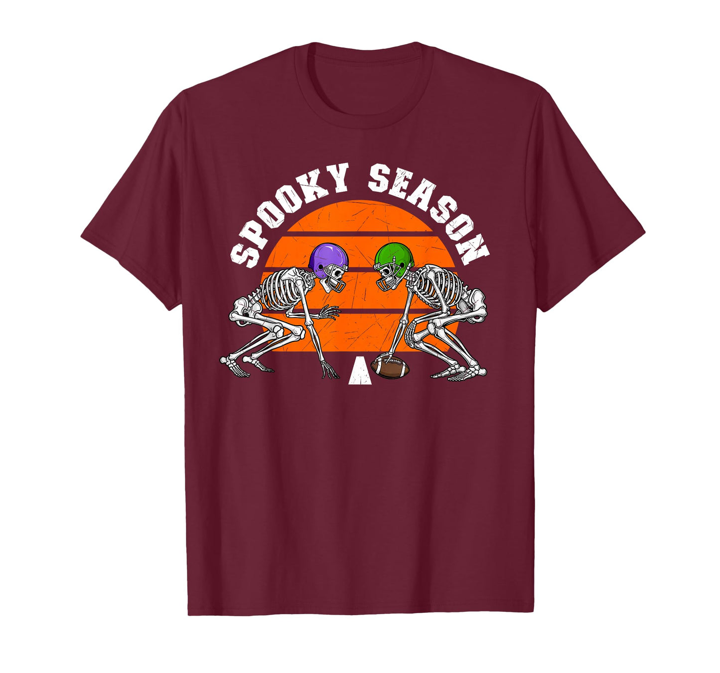 Spooky Season Skeleton Football Game Center Lineman Player T-Shirt