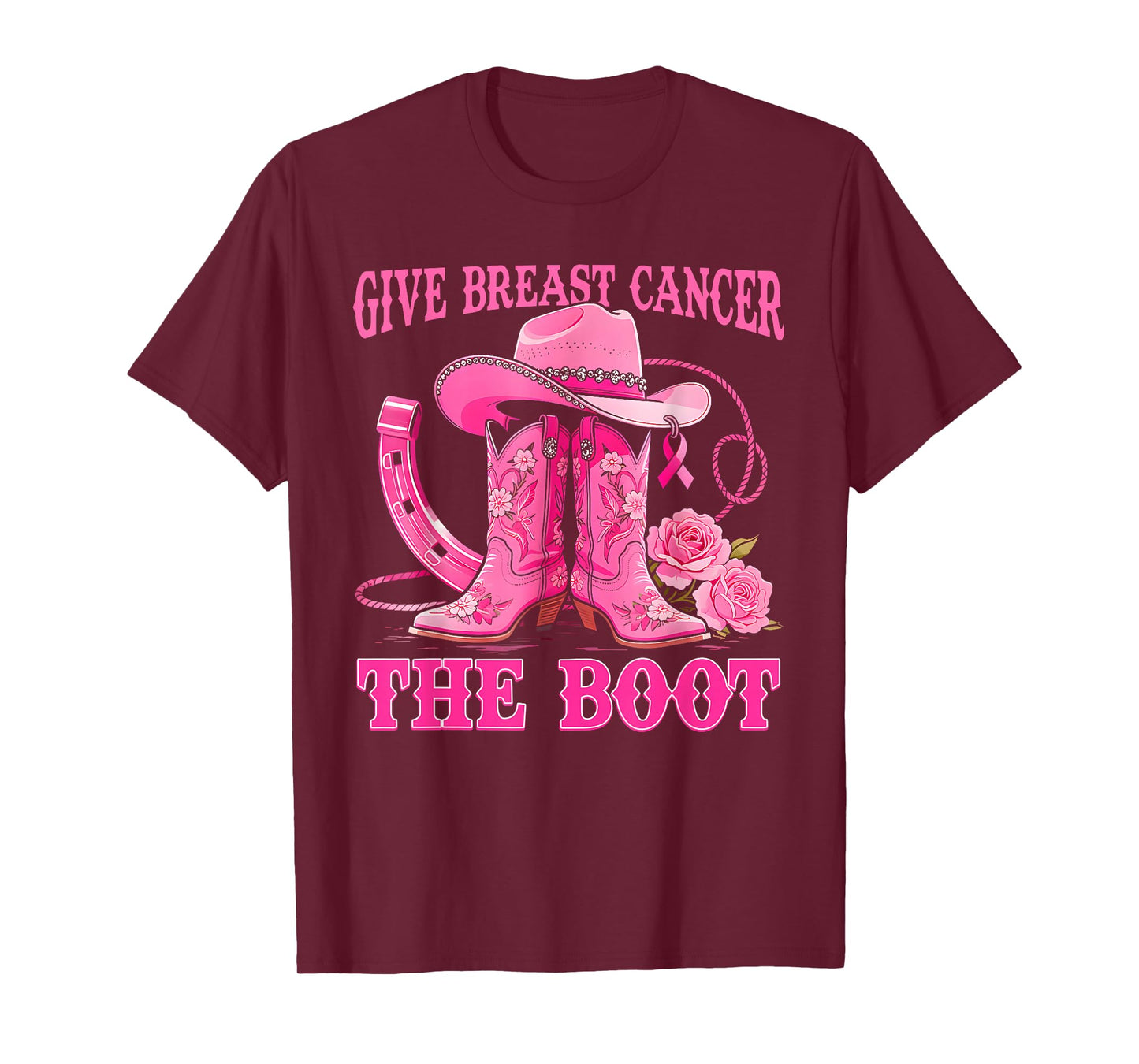 Give Breast Cancer The Boot Cowgirl Cancer Awareness Ribbon T-Shirt