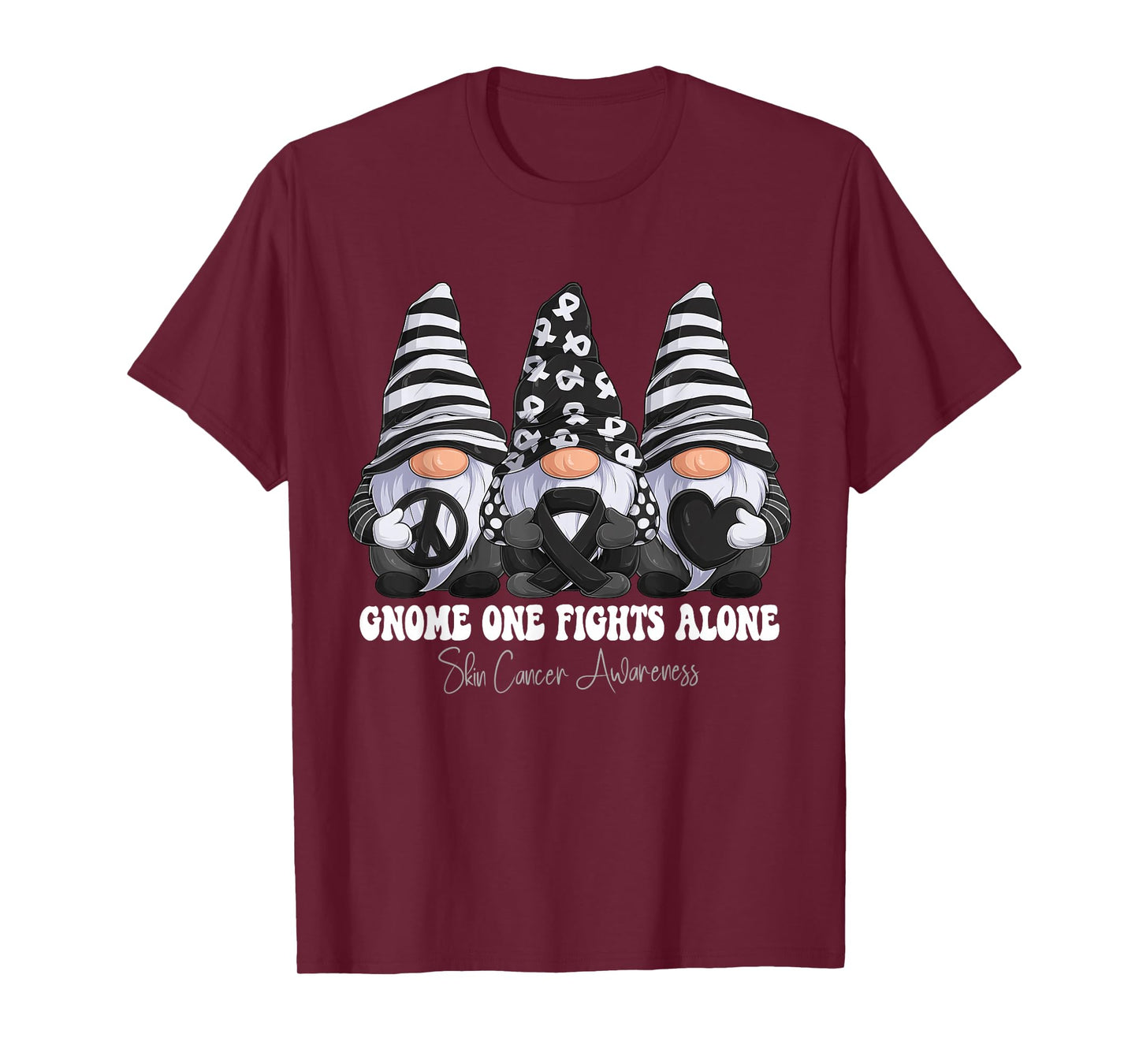 Skin Cancer Awareness Month Black Ribbon Gnomies Support T-Shirt