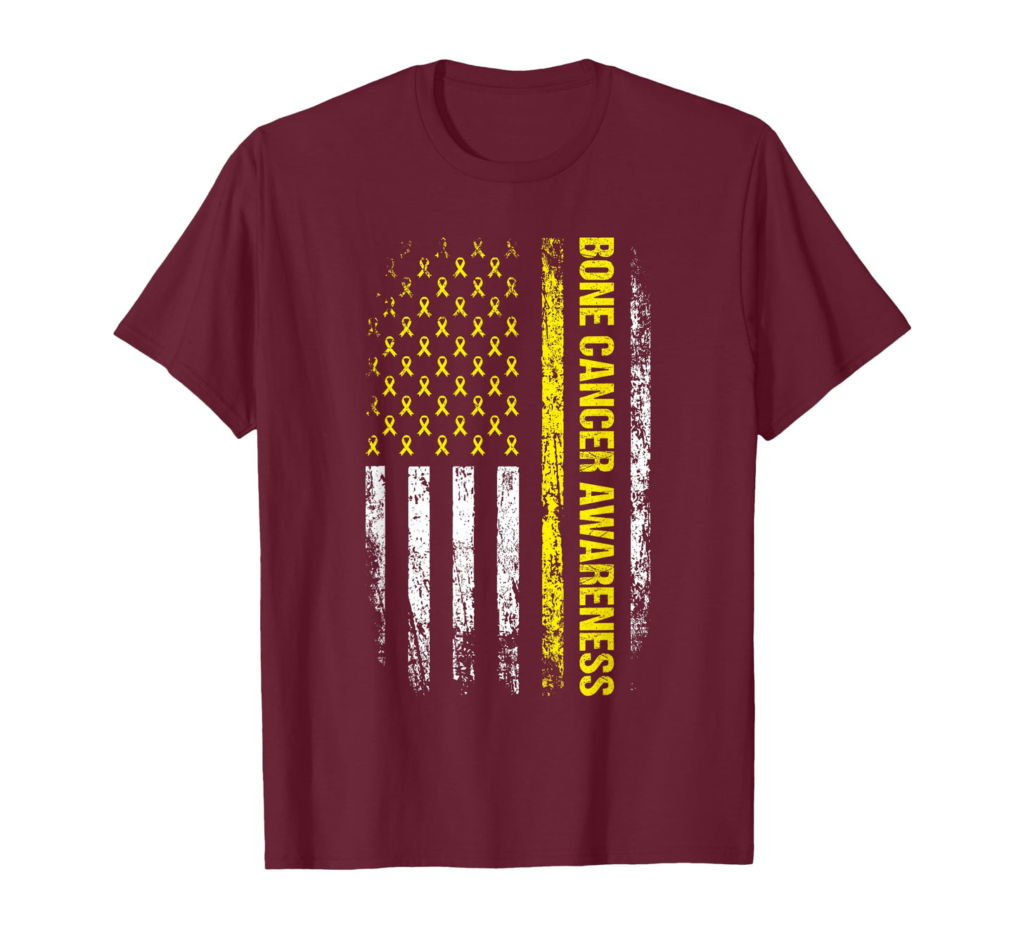 Bone Cancer Awareness Yellow Ribbon USA American Flag Men T-Shirt
