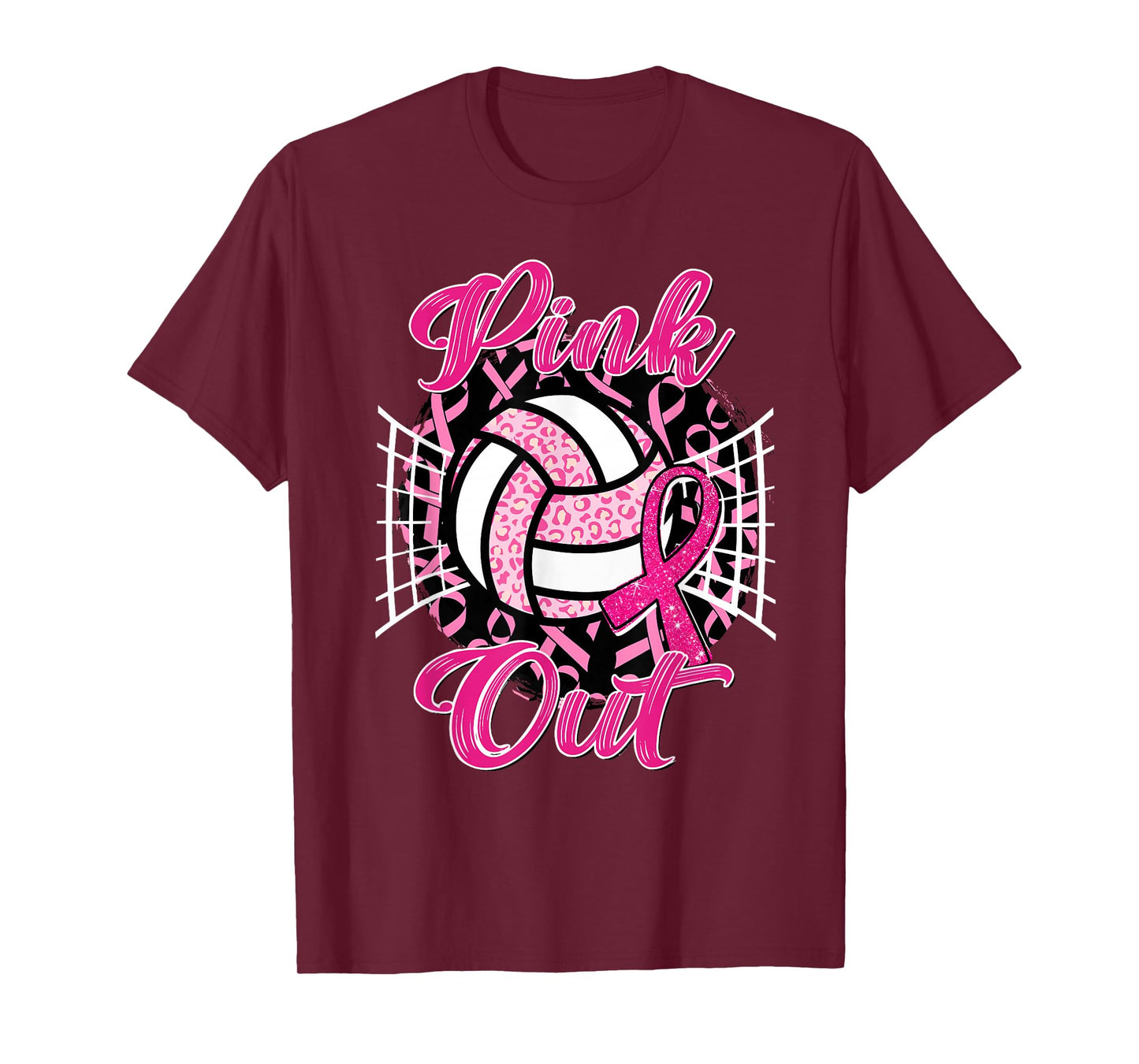 Pink Out Volleyball Breast Cancer Awareness Support Ribbon T-Shirt