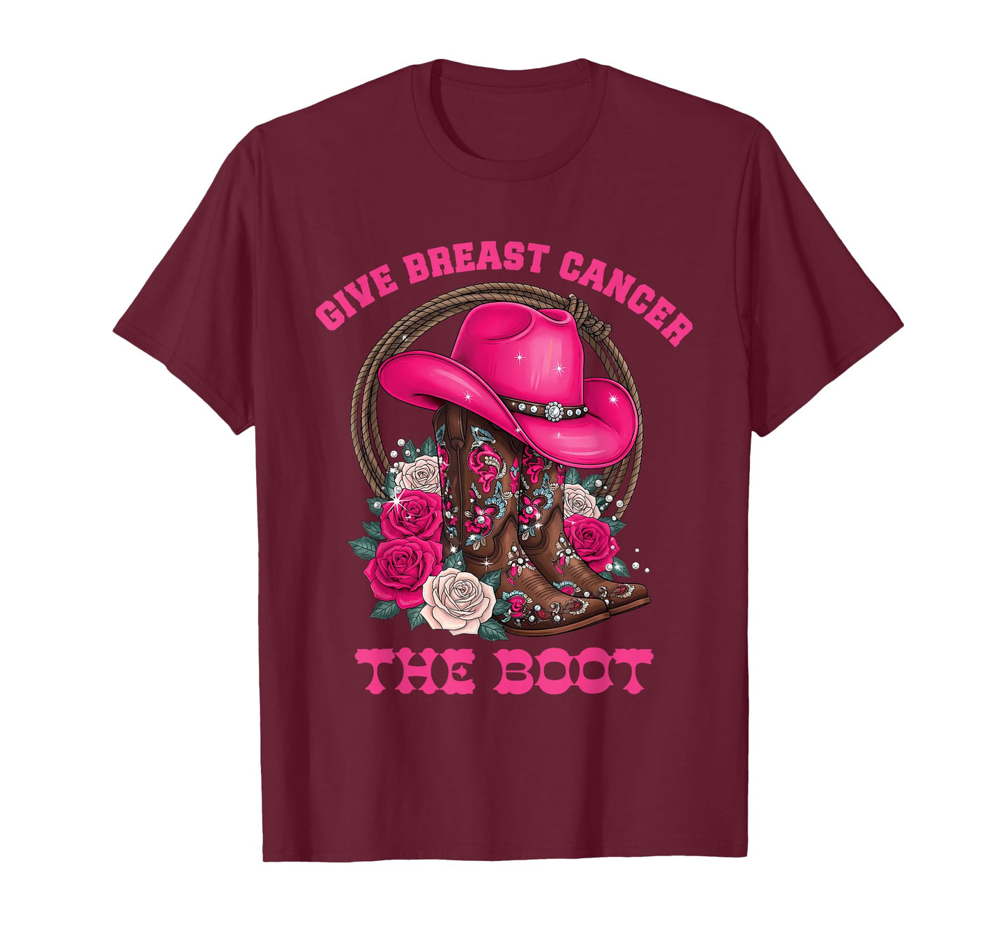 Give Breast Cancer The Boot Cowgirl Cancer Awareness Ribbon T-Shirt
