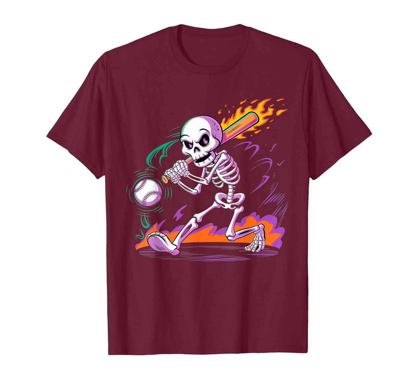 Funny Skeleton Batting Baseball Halloween Costume Spooky T-Shirt