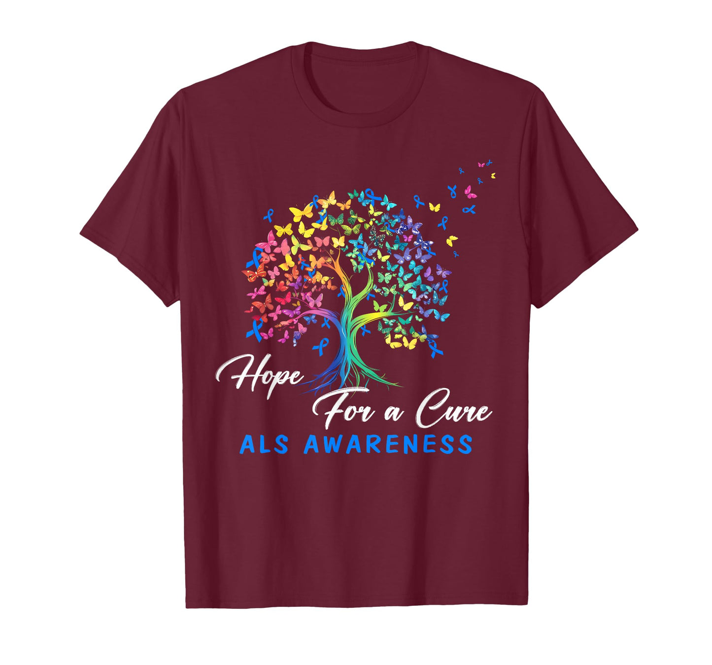 Hope A For Cure ALS Awareness Tree Blue Ribbon Support Team T-Shirt