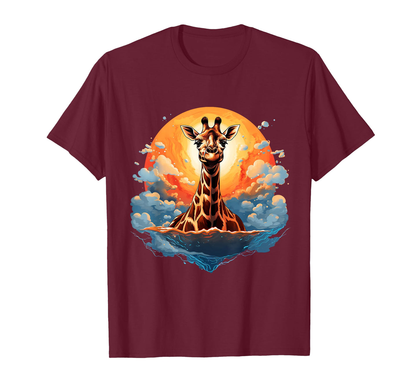 Giraffe Artwork Clouds Nature Sunset African Animal Lovers T-Shirt