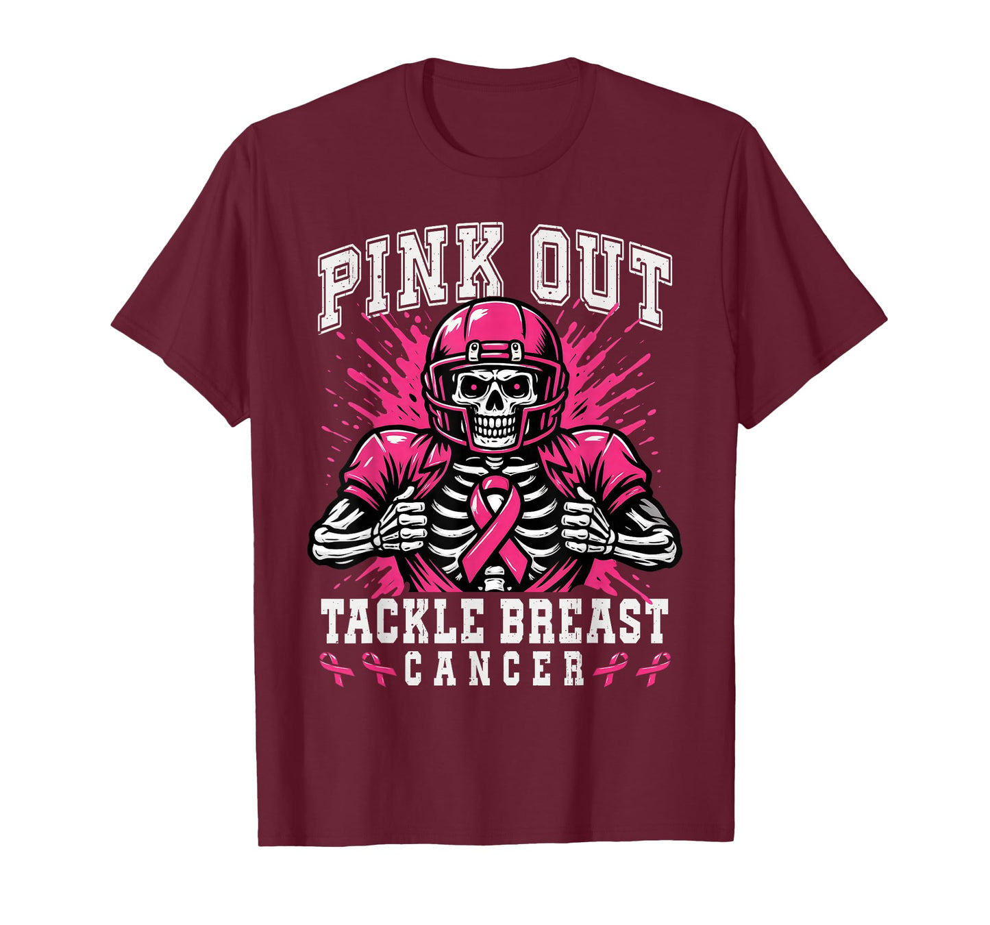 Skeleton Pink Out Tackle Breast Cancer American Football T-Shirt
