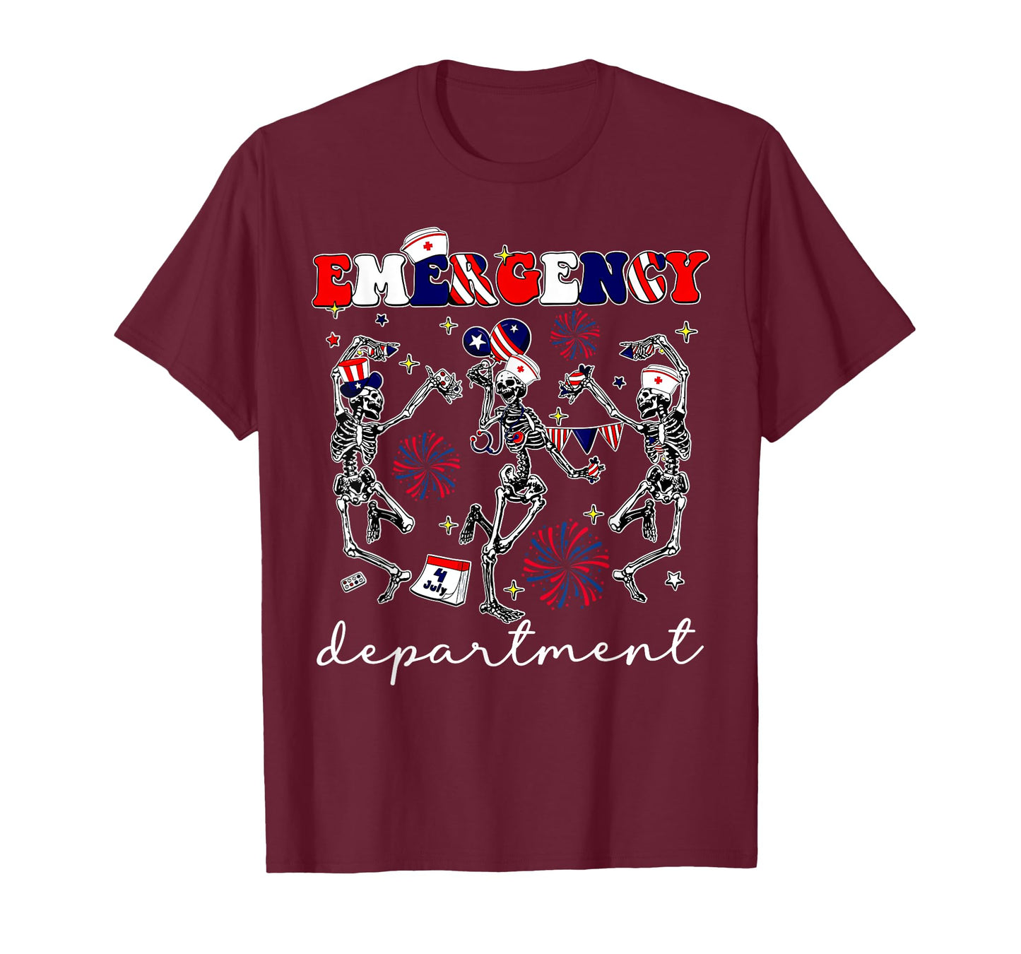 Emergency Department Skeleton Dancing ER Nurse 4th Of July T-Shirt