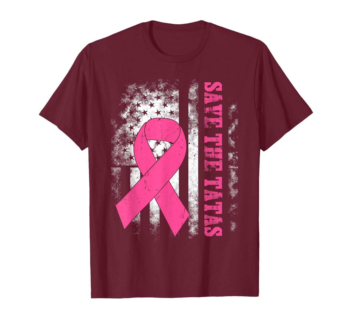 Save The Tatas Breast Cancer Awareness USA Flag Pink Ribbon T-Shirt