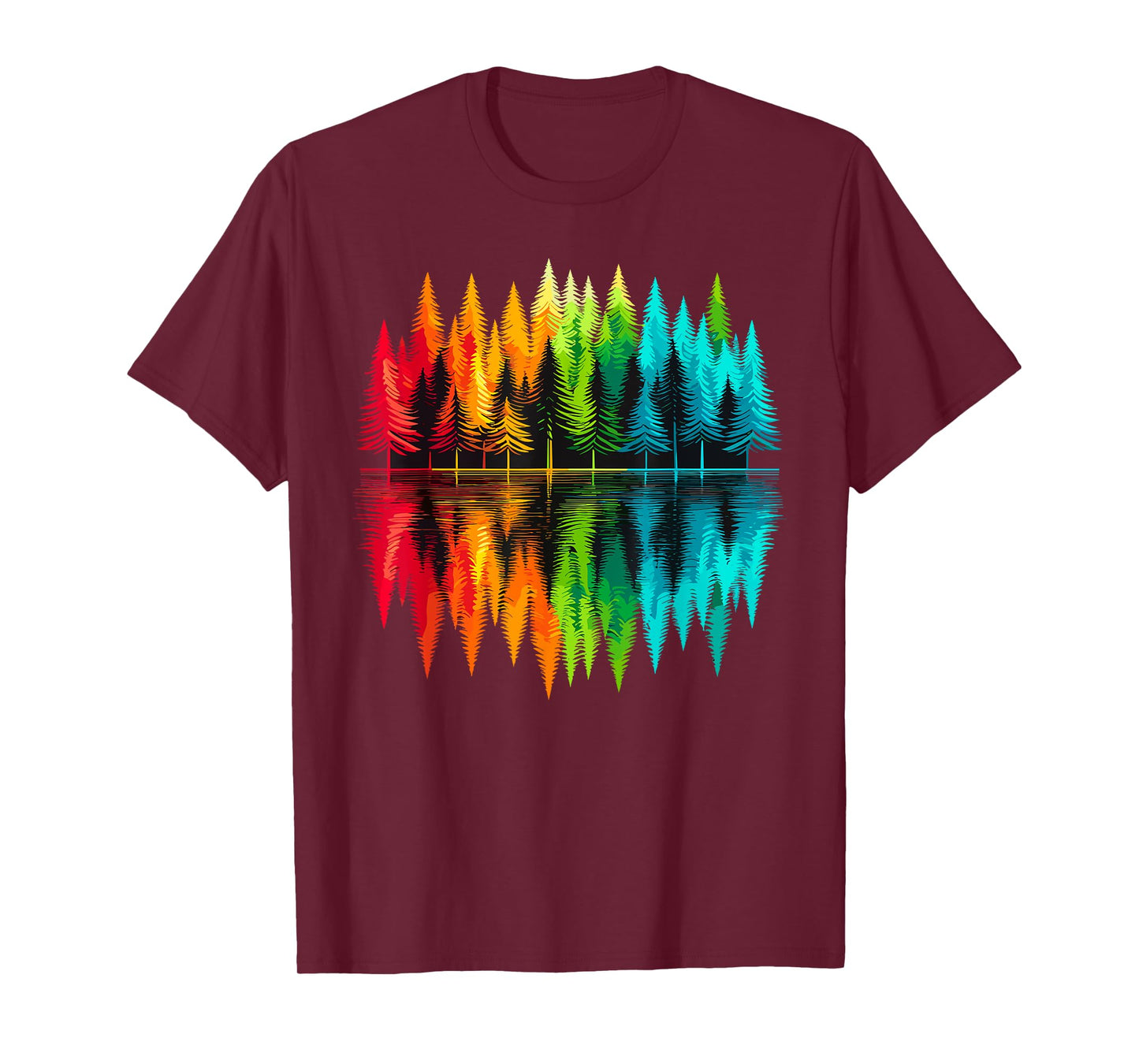 Colorful Trees Nature Landscape Unisex-Adults T-Shirt, Black, Small, Short Sleeve, Polyester 100%, Nature Themed, Outdoor Adventure