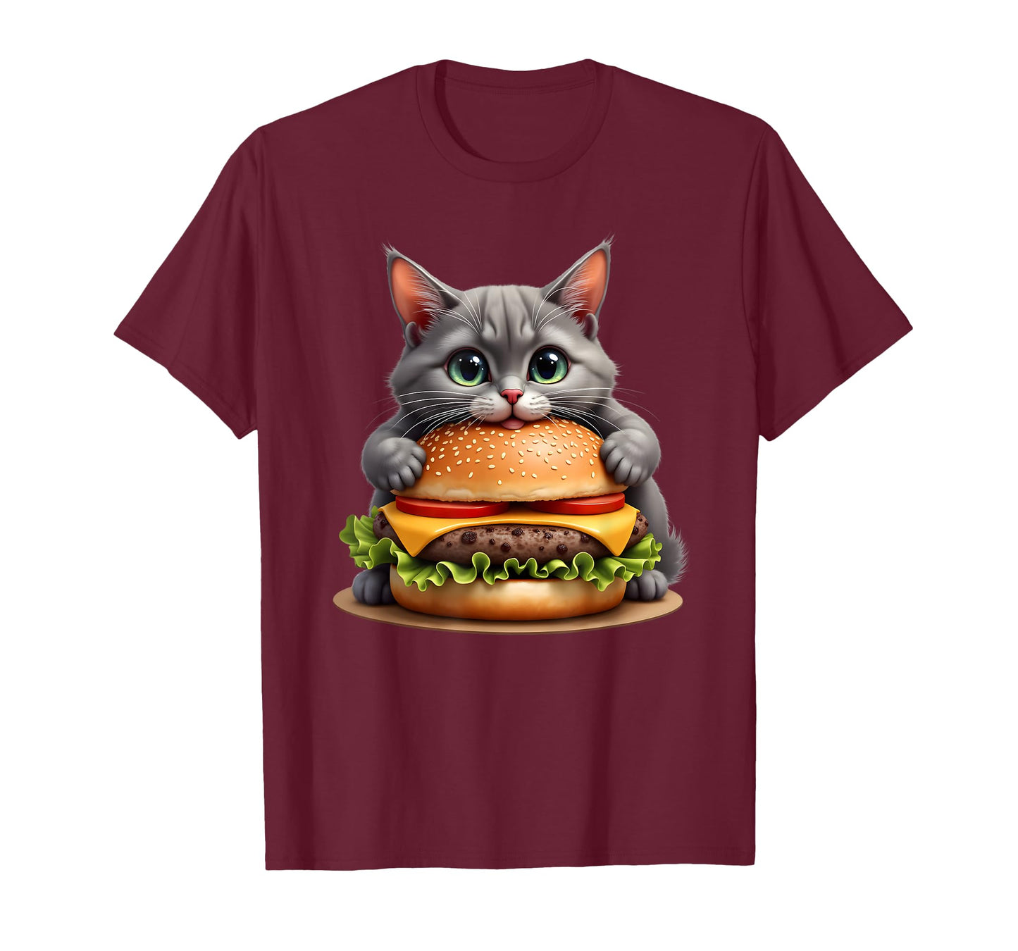 Funny Fast Food Cat Burger Lover Cute Cats Cheeseburger T-Shirt for Men Women Kids
