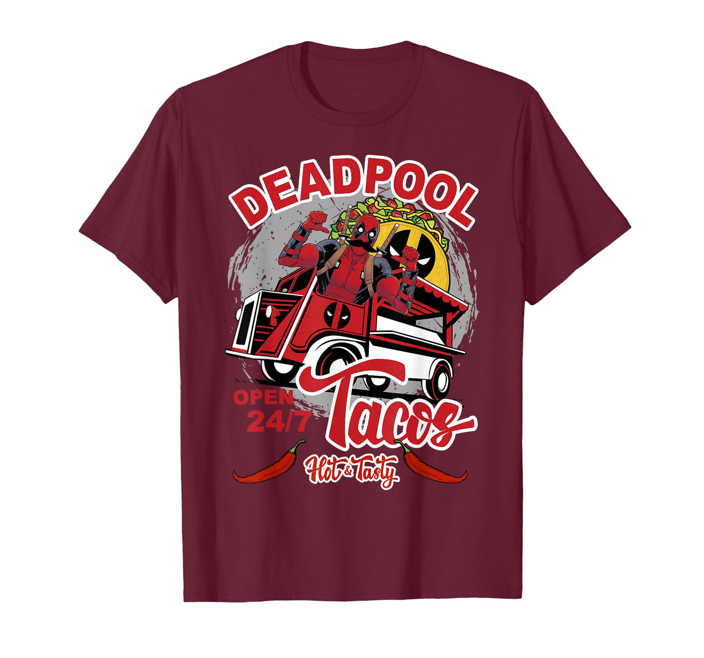 Marvel Deadpool Tacos Hot & Tasty Graphic T-Shirt T-Shirt
