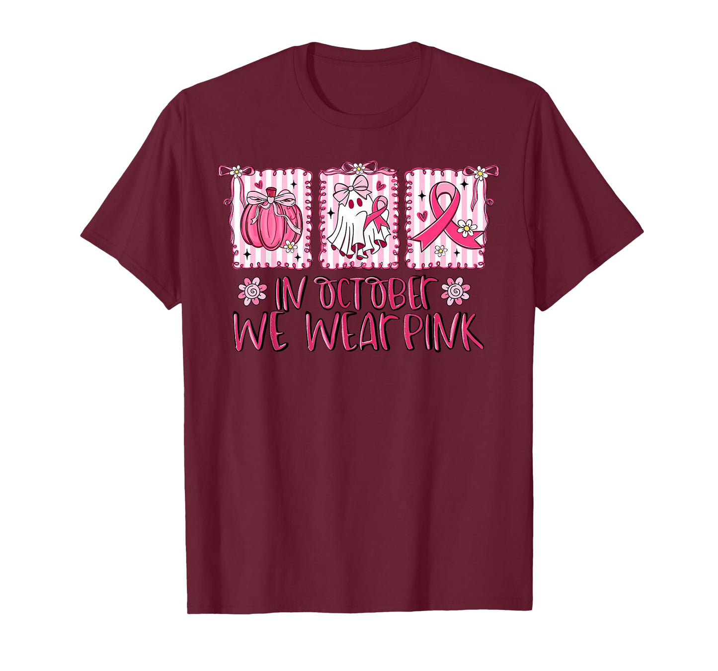 In October We Wear Pink Breast Cancer Awareness Ghost Ribbon T-Shirt