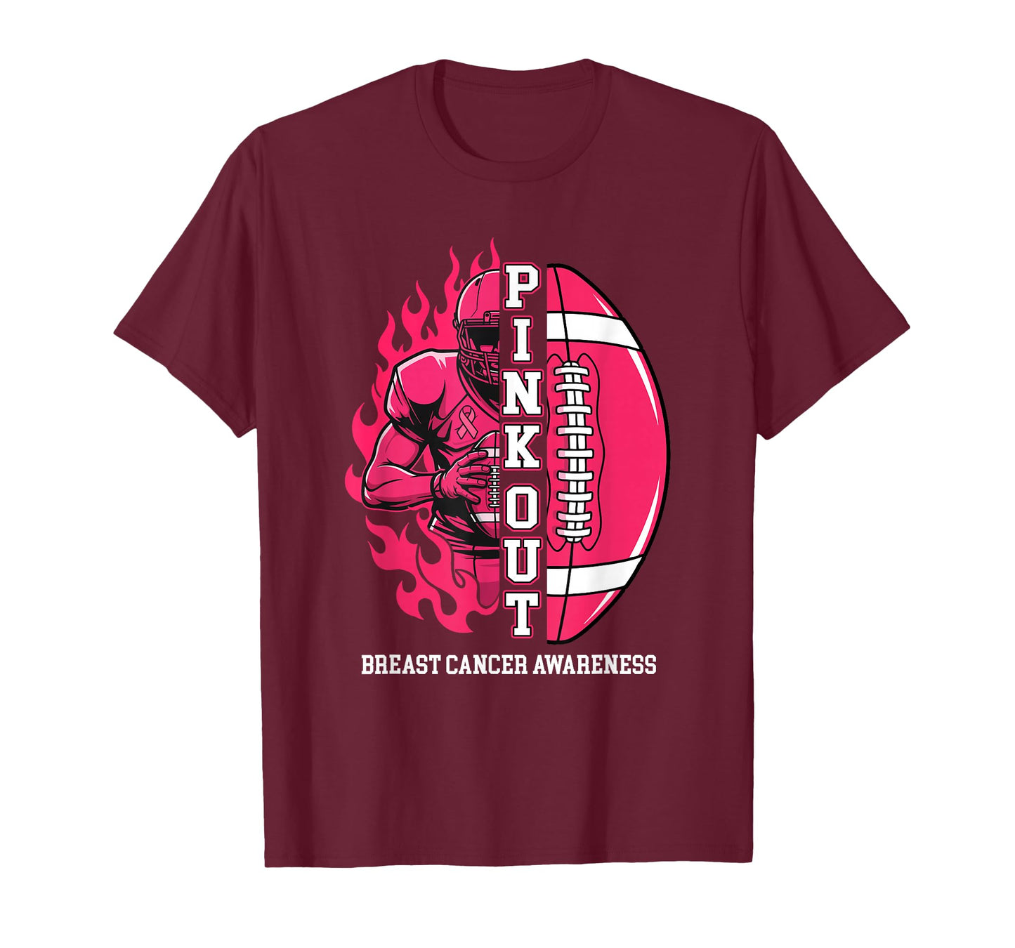 Pink Out - Breast Cancer Awareness Football Pink Ribbon T-Shirt