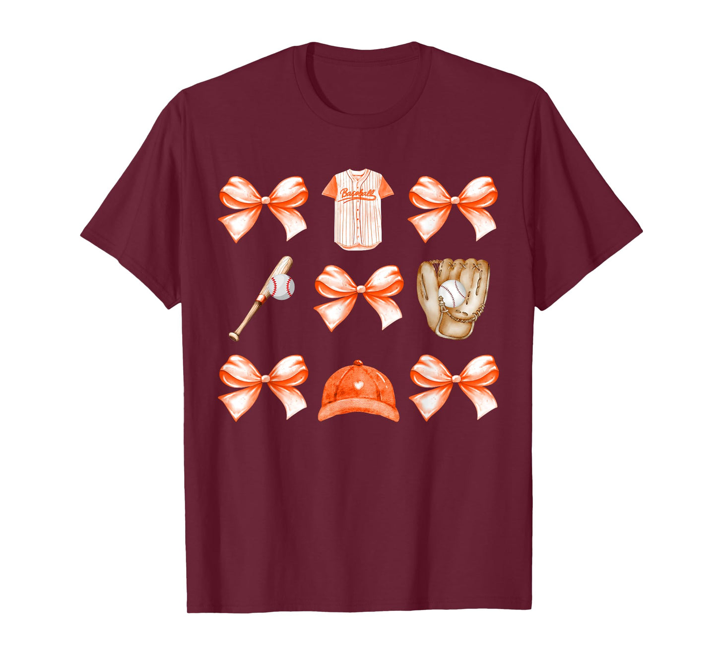 Baseball Game Day Orange Coquette Bow Baseball Mom Retro T-Shirt