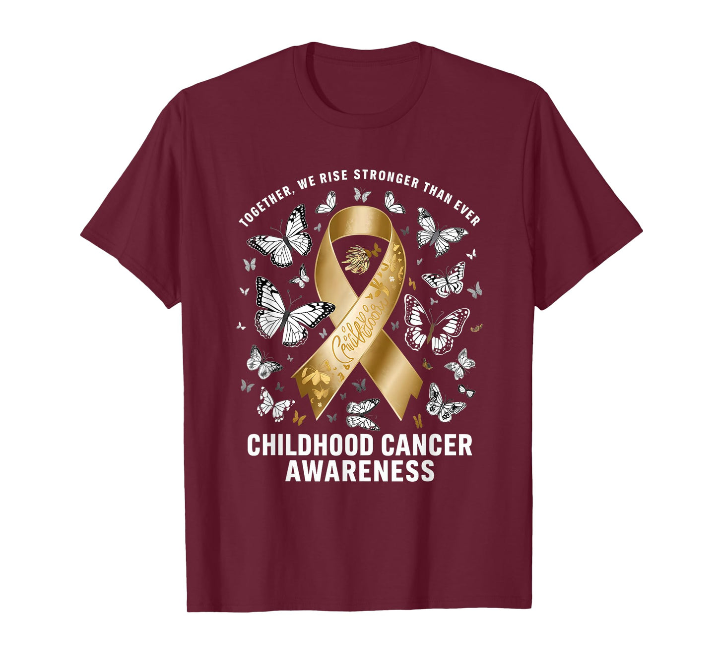 Childhood Cancer Awareness We Rise Stronger Gold Ribbon T-Shirt