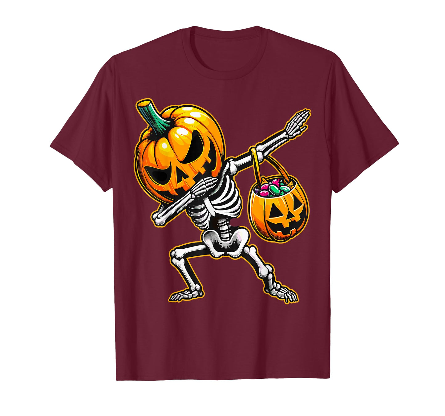 Dabbing Skeleton Pumpkin Candy Funny Halloween T-Shirt