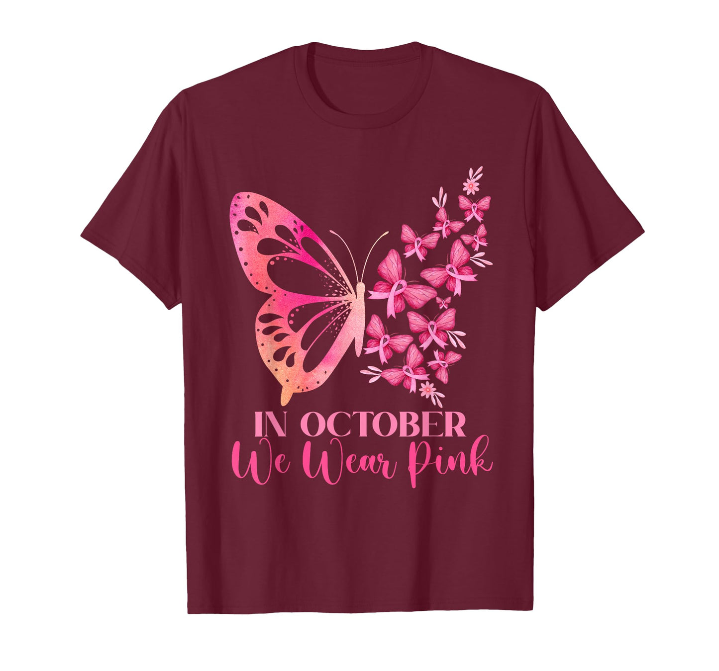 In October We Wear Pink Butterfly Breast Cancer Awareness T-Shirt