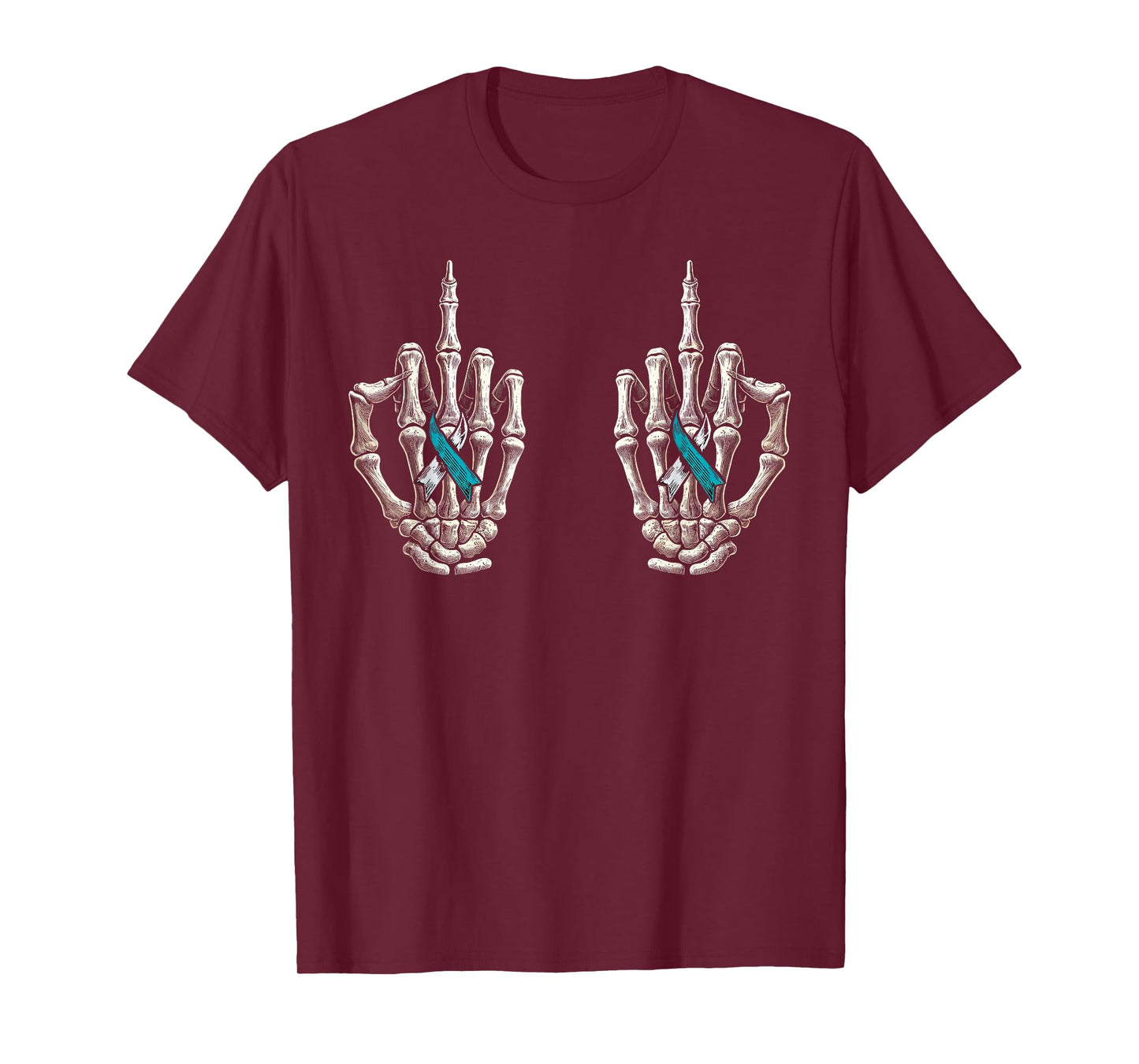 Cervical Cancer Awareness, Skeleton Teal And White Ribbon T-Shirt