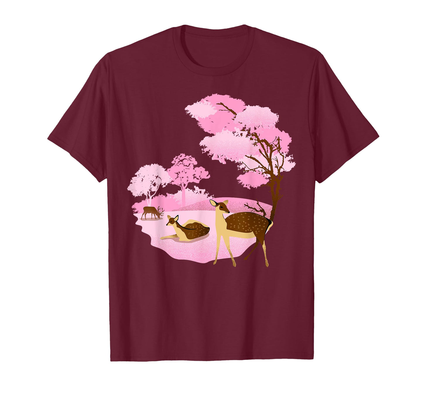 Japanese Landmark Nara Park Pink Deer T-Shirt