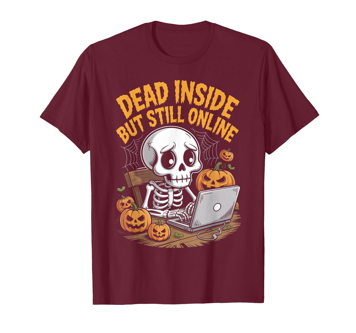 Skeleton Gamer Dead Inside Still Online Funny Halloween Men T-Shirt