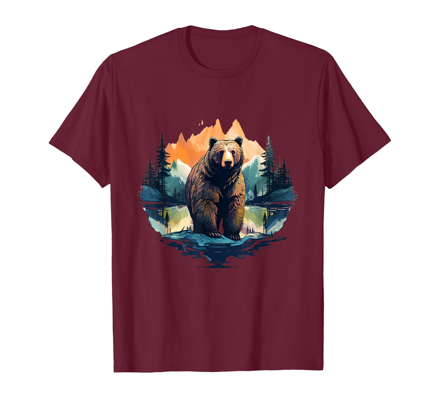 Bear Wildlife Forest Animal Lovers Motif Landscape Artwork T-Shirt