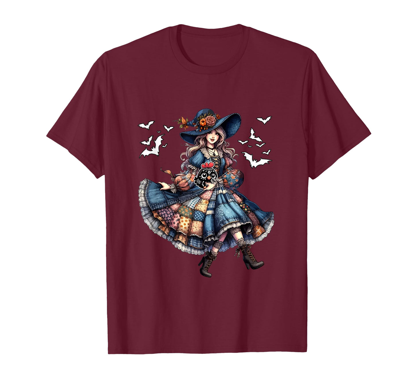 Floral Witch Hugging Chicken Cosplay Skeleton Halloween T-Shirt