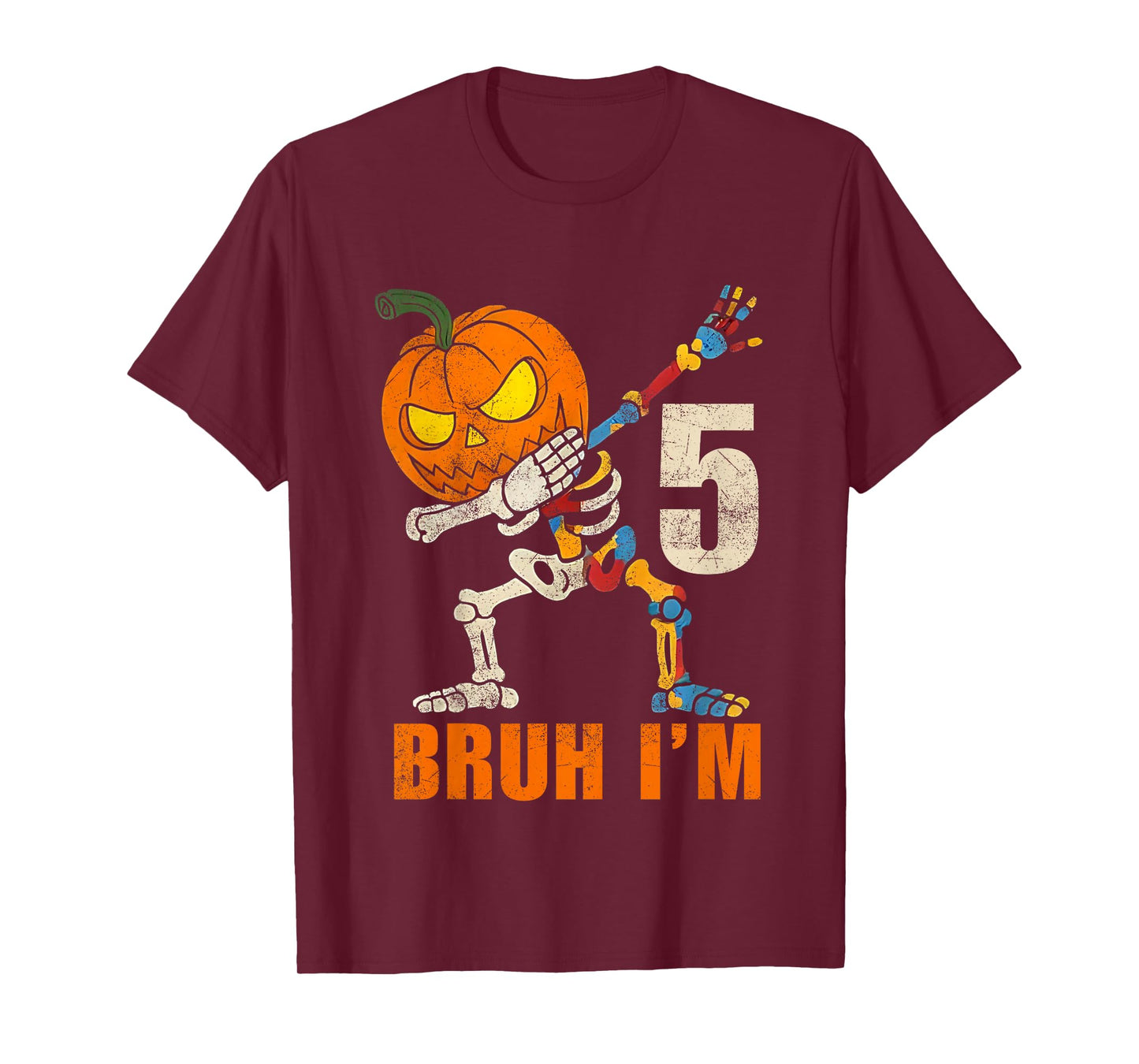 Kids Bruh I’m 5 Skeleton Autism Awareness Dabbing Halloween Boys T-Shirt