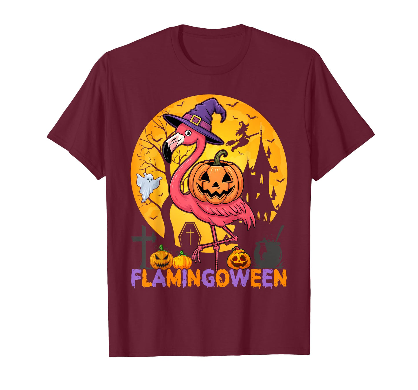 Happy Flamingoween Pink Flamingo Halloween Skeleton Spooky T-Shirt