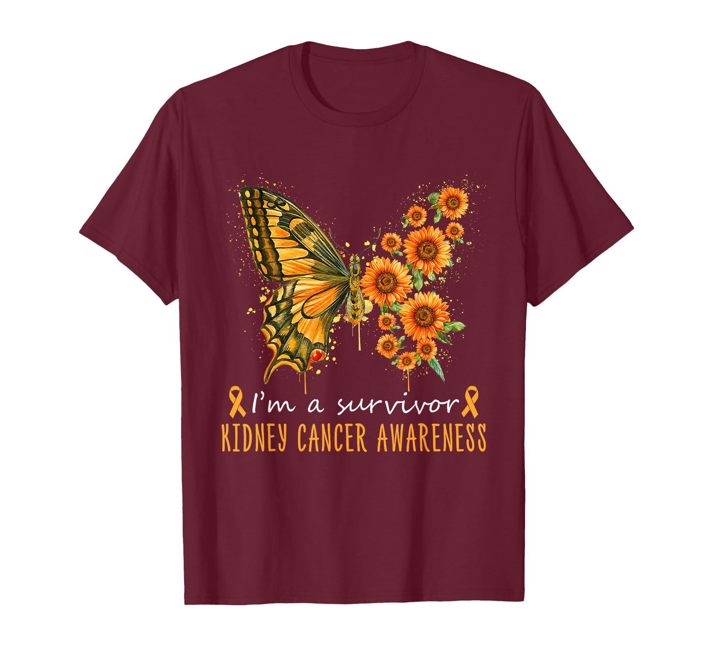 Orange Butterfly Im A Survivor Kidney Cancer Awareness T-Shirt