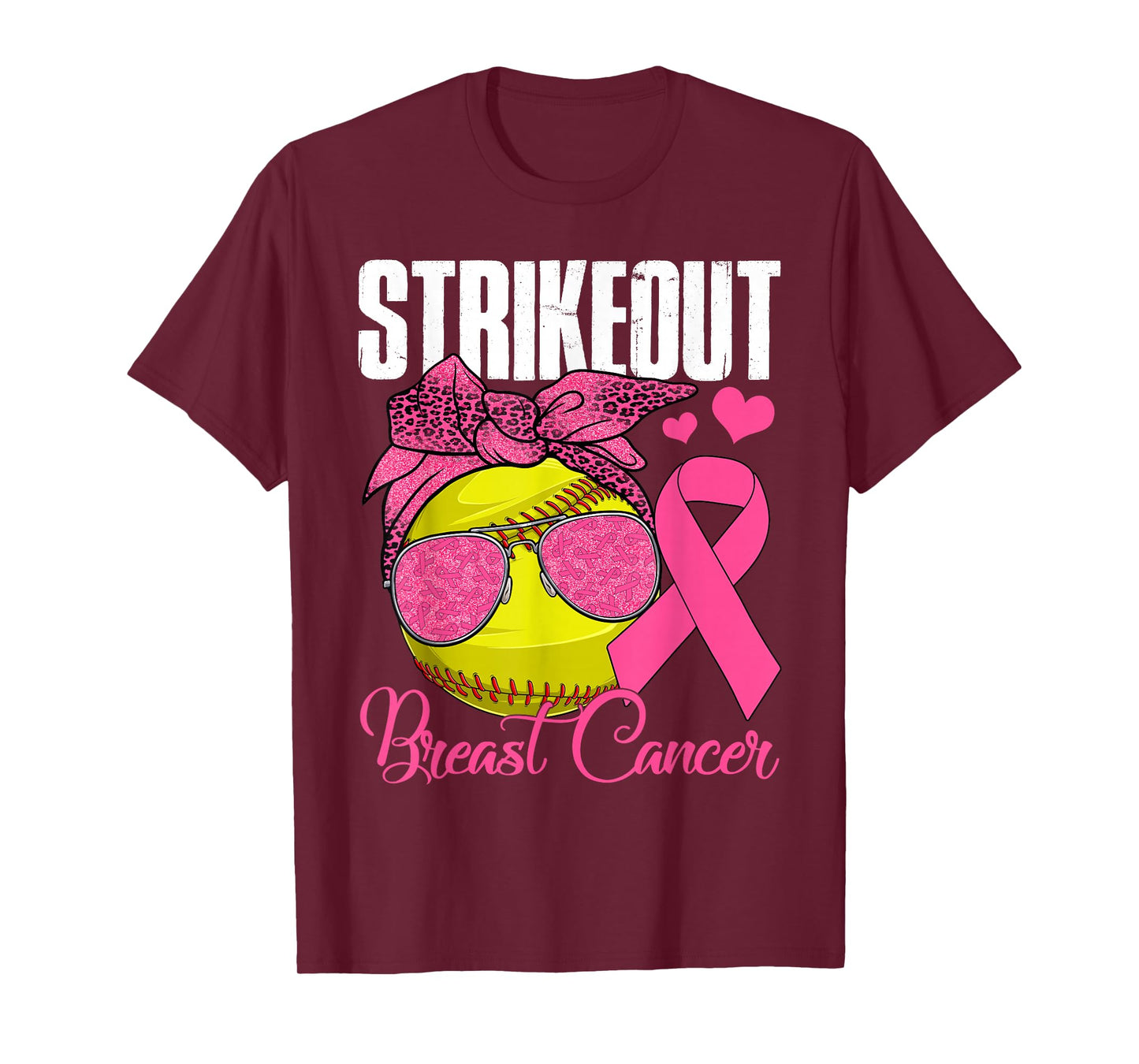 Strike Out Breast Cancer Softball Ball & Pink Ribbon Women T-Shirt