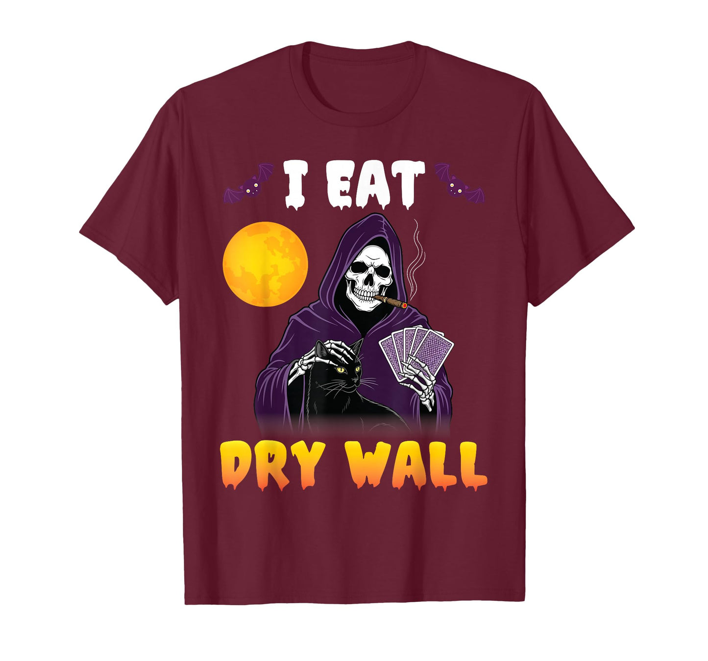 I Eat Drywall Grim Reaper with Black Cat Funny Dark Humor T-Shirt