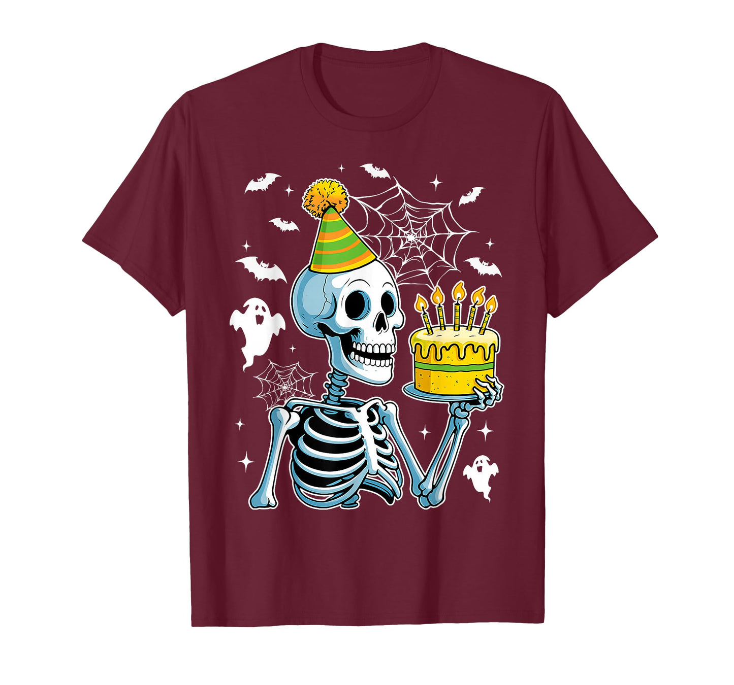 Skeleton with Birthday Cake Halloween Costume Day Birthday T-Shirt
