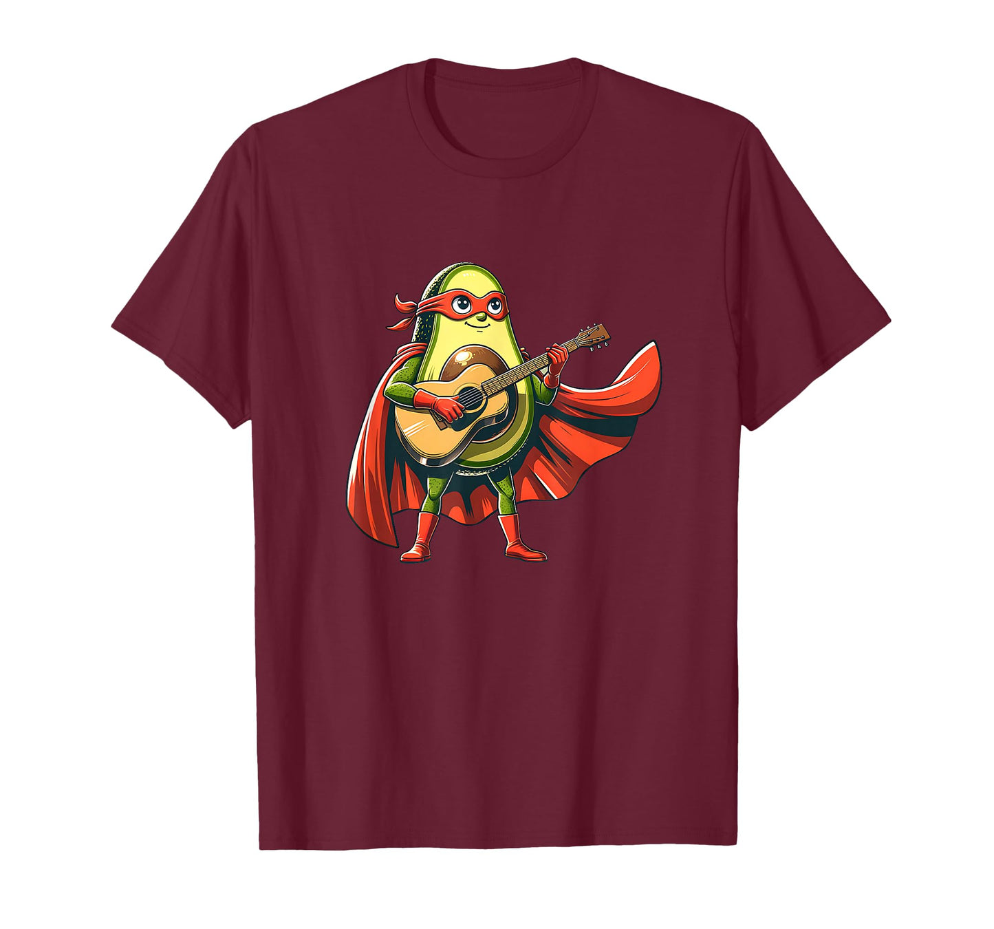 Super Avocado Hero with Guitar Music Funny Food T-Shirt