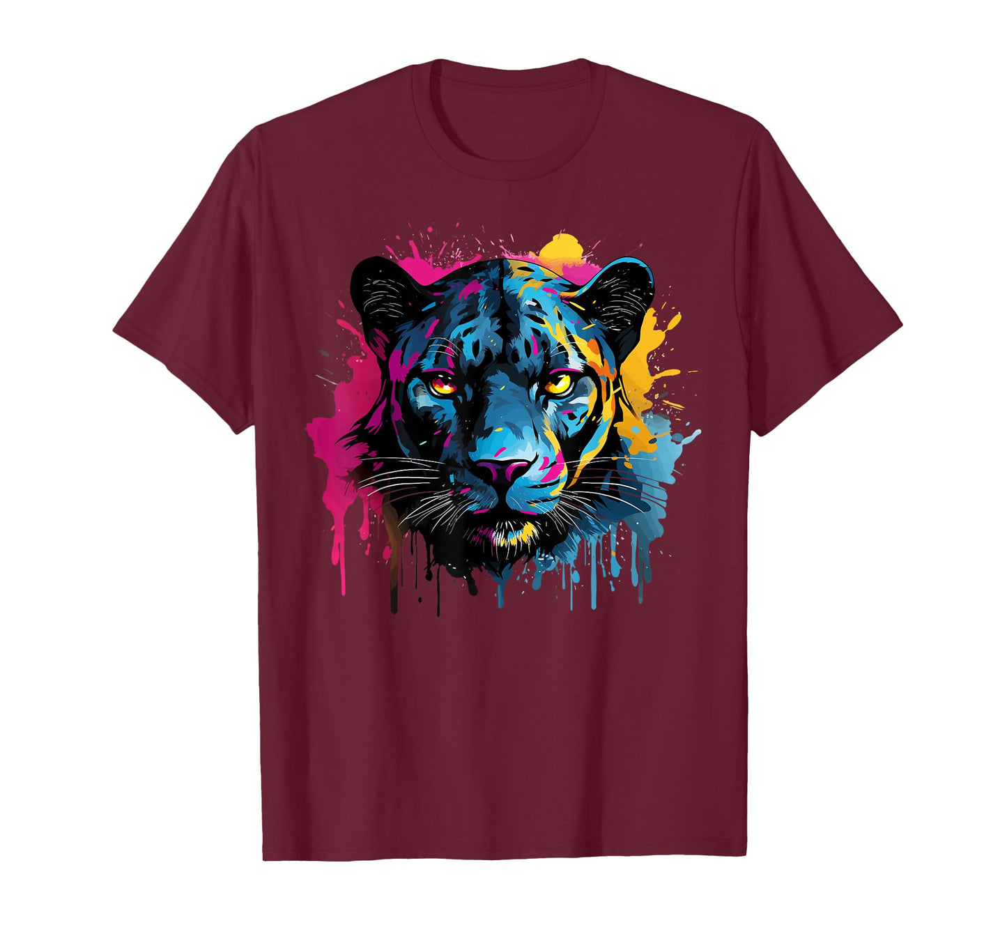 Black Jaguar Wildlife Big Cat Lover Colorful Splash Art T-Shirt