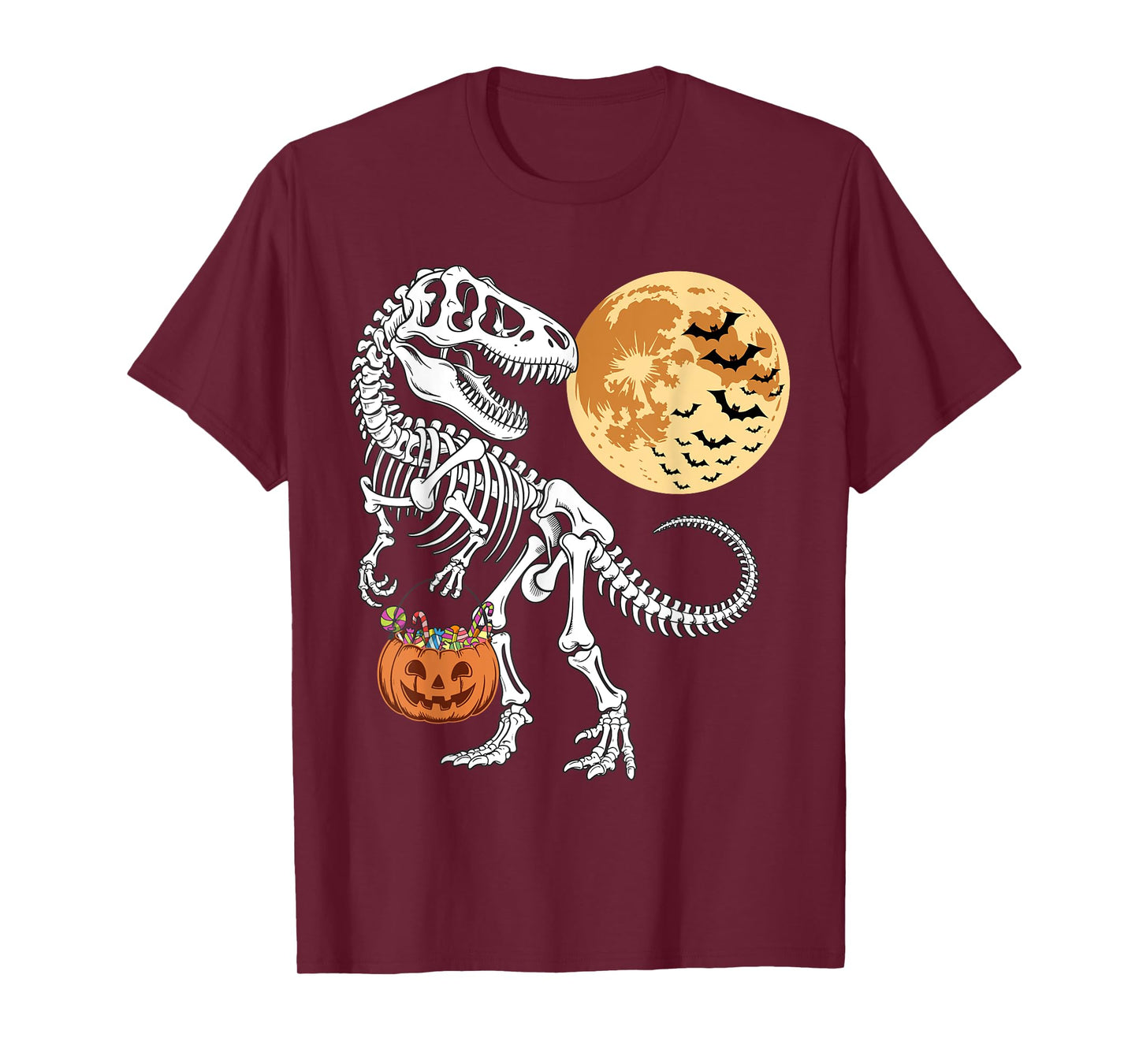 Halloween Boys Dinosaur Skeleton Trex Scary Pumpkin Moon T-Shirt