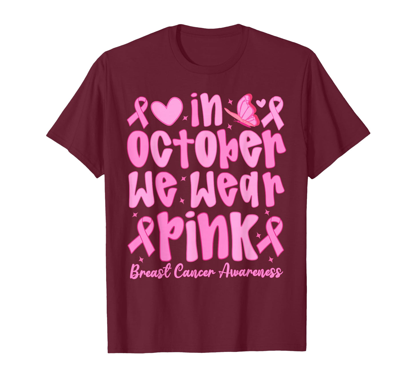 In October We Wear Pink Breast Cancer Women Girls Kids T-Shirt