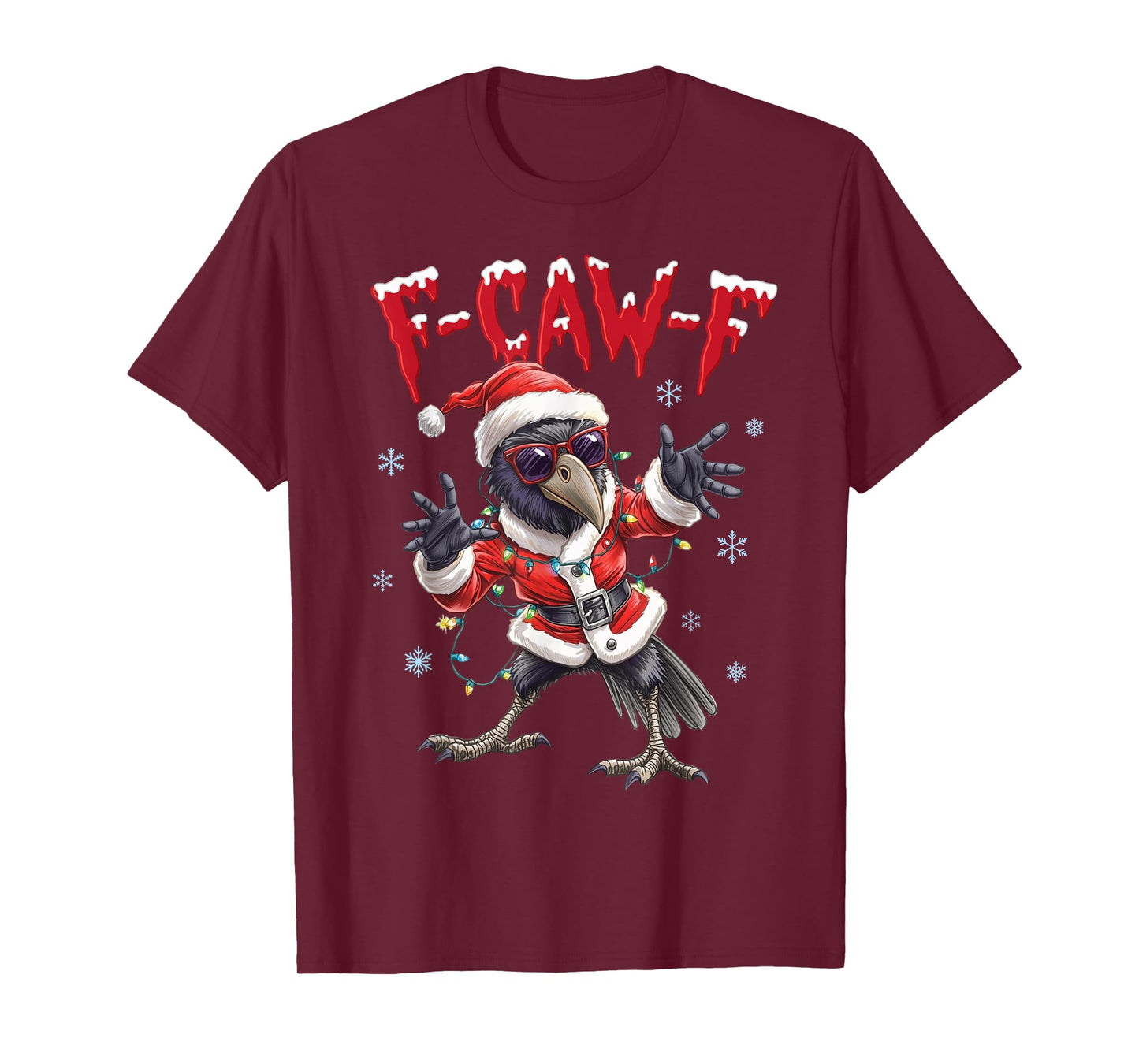 F-Caw-F Santa Raven Christmas Lights Funny Black Crow Lover T-Shirt