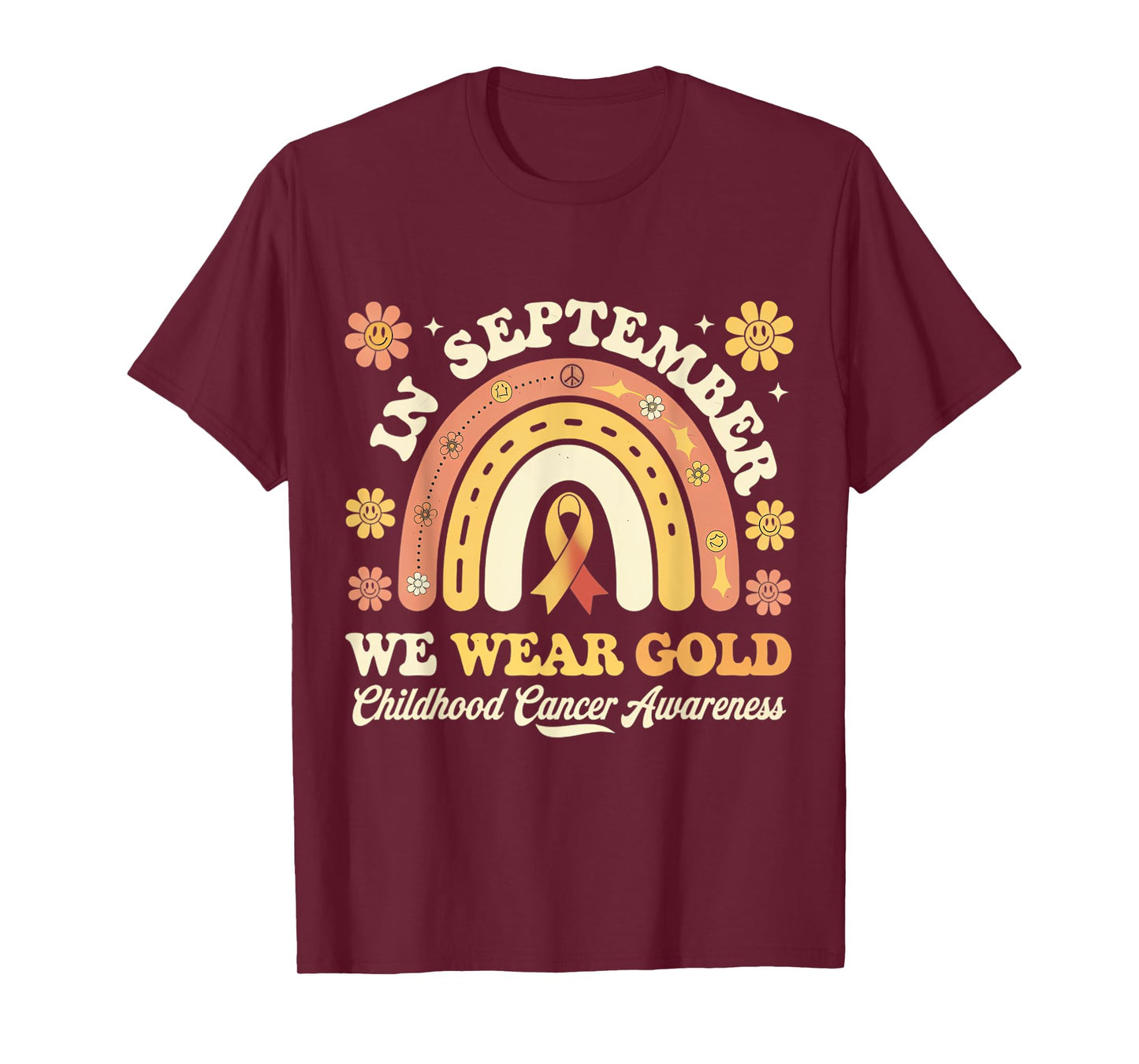 In September We Wear Gold Childhood Cancer Rainbow T-Shirt
