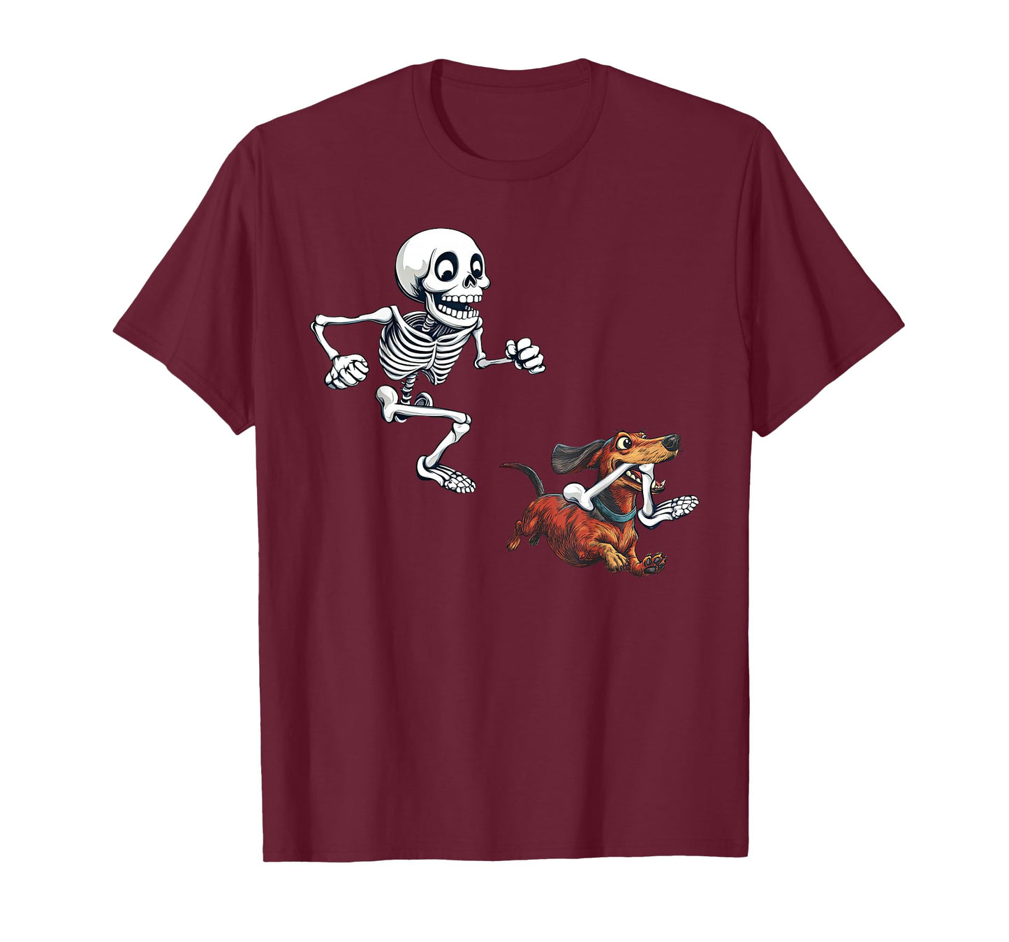 Skeleton Chasing Dog Dachshund Pet Doxie Mama Halloween T-Shirt