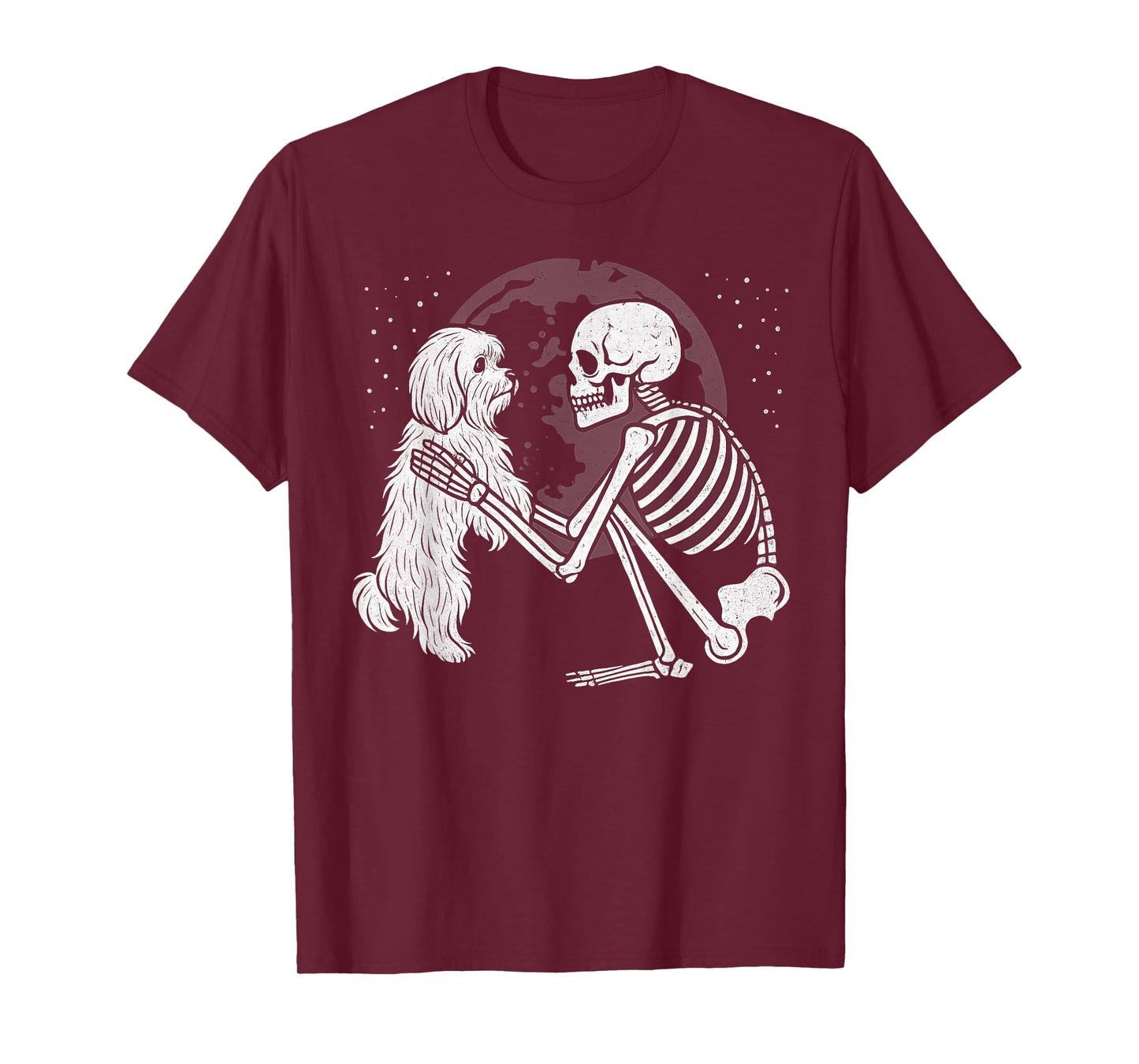 Maltese Dog Skeleton Moon Halloween Dog Lover T-Shirt