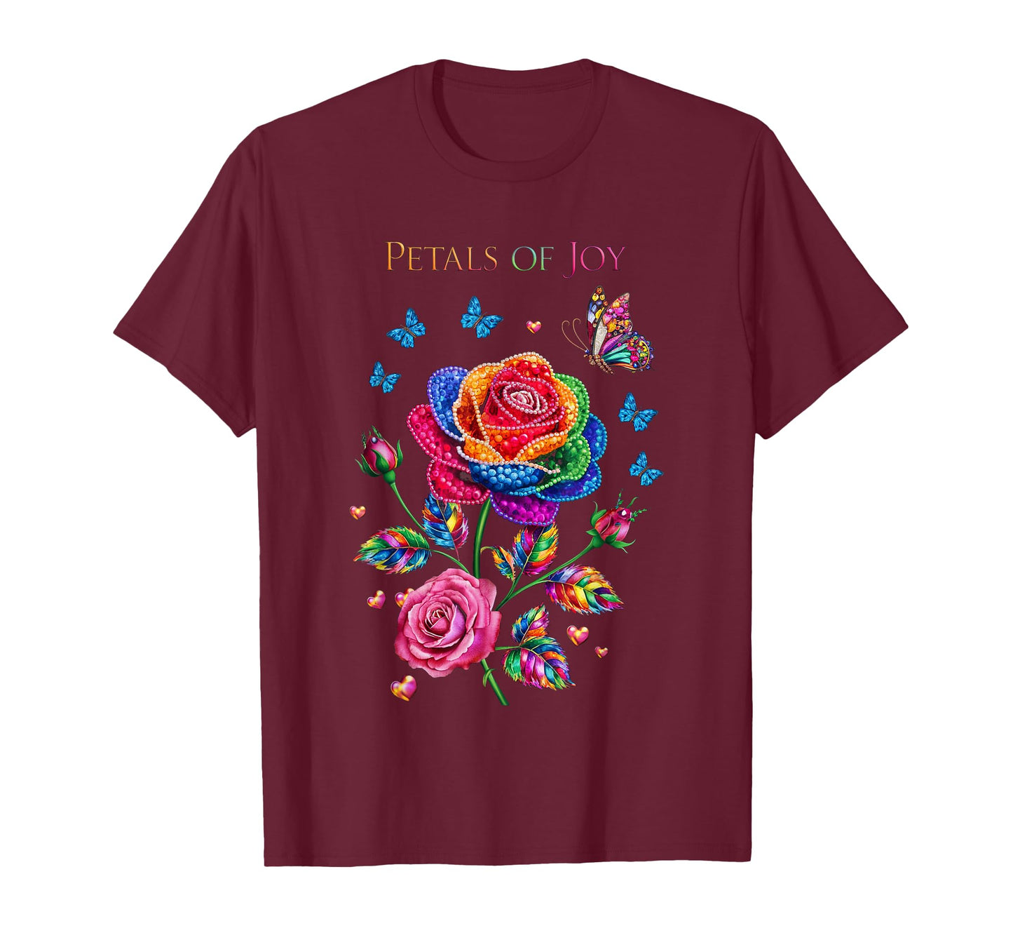 Petals of Joy Colorful Rose and Butterfly Art T-Shirt