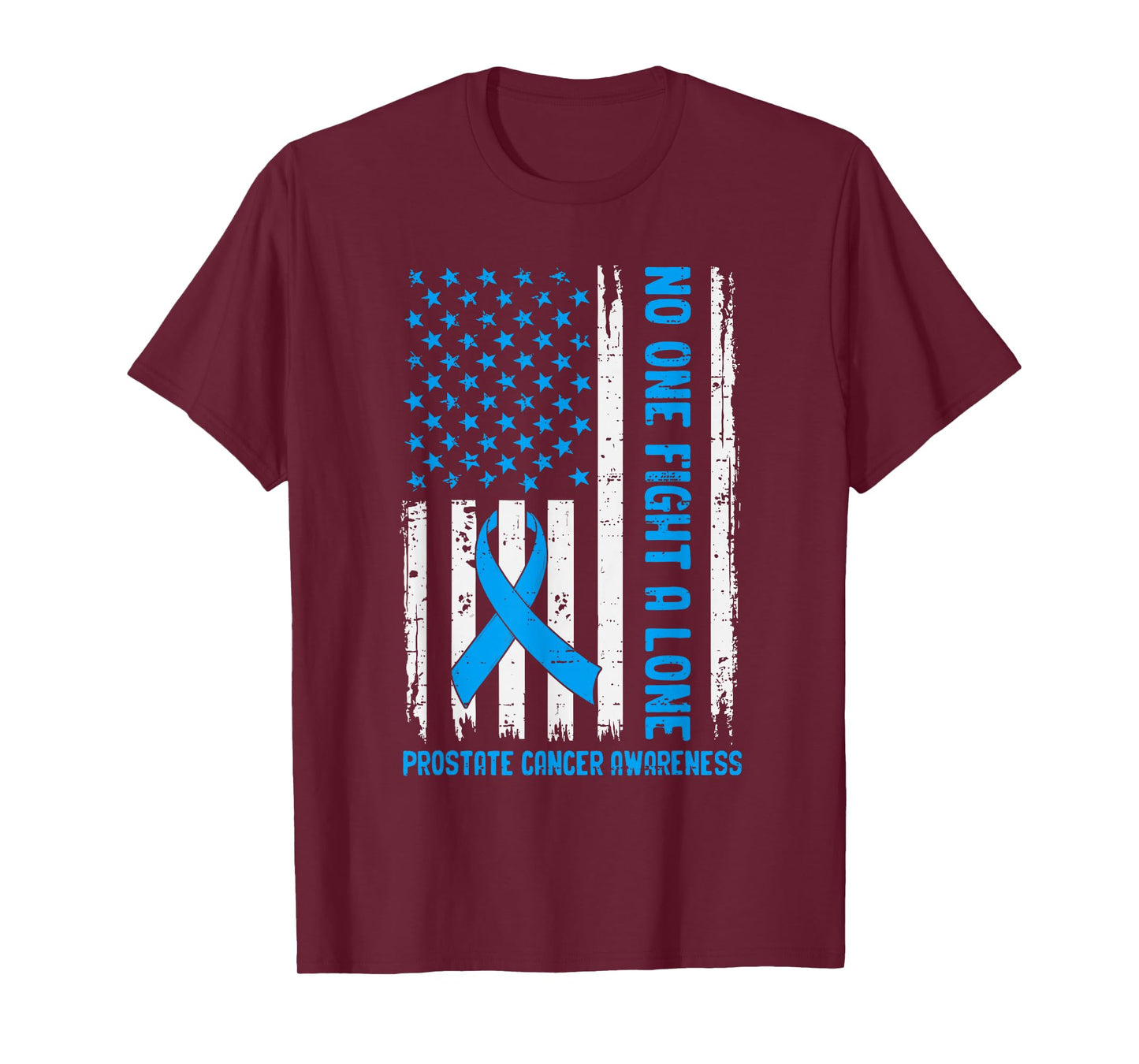 Prostate Cancer Awareness USA Flag Ribbon Blue Support Mens T-Shirt