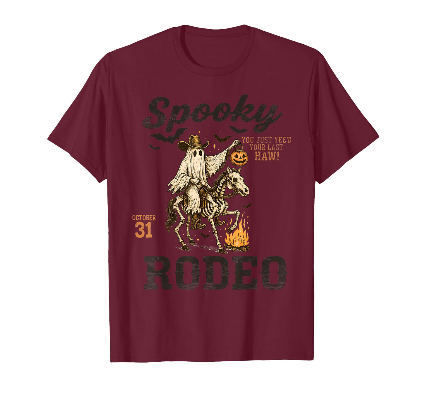 Funny Western Halloween Spooky Rodeo Cowboy Skeleton Ghost T-Shirt