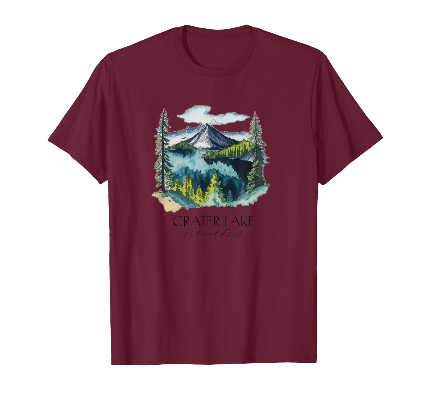 Cool Crater Lake National Park Hiking Watercolor Graphic T-Shirt